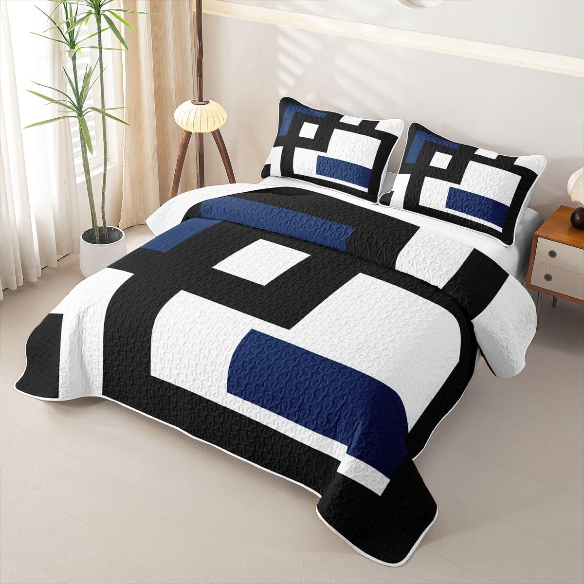 Erosebridal Black and White Striped Quilt Twin Abstract Square Quilt Set for Kids Teens Adult Modern Geometric Stripes Bold Lines Quilted Bedspread Minimalist Stylish Plaids Coverlet with 1 Pillowcase