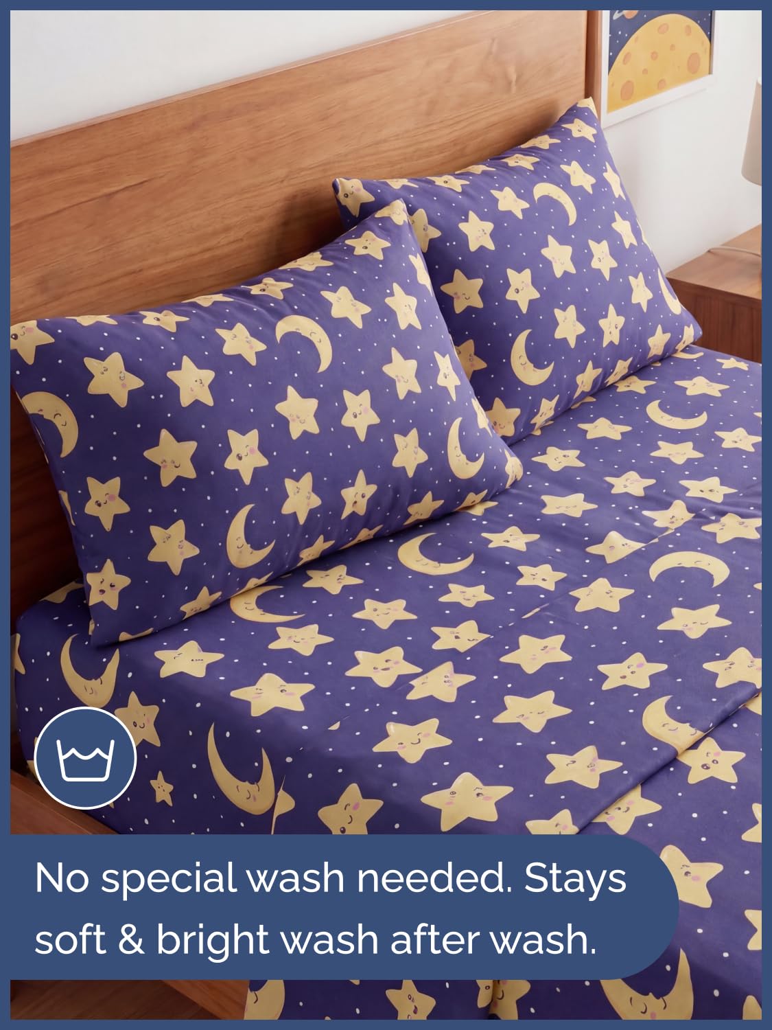 CGK Unlimited Kids Twinkle Stars Queen 4 Piece Sheet Set - Boys, Girls, Teens, Toddler - Easy Fit Deep Pockets - Soft, Cooling & Breathable Sheets - Cute, Cozy, Fade & Wrinkle Free - Machine Washable