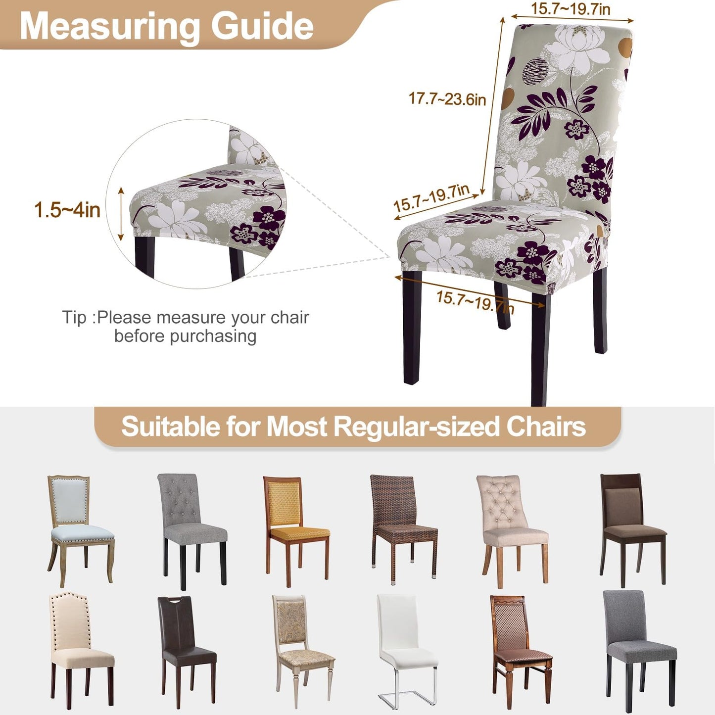 SearchI Dining Room Chair Covers Set of 4, Stretch Printed Floral Parsons Chair Slipcovers Removable Washable Kitchen Chair Protector Cover for Dining Room, Hotel, Ceremony (Flower Pattern8)