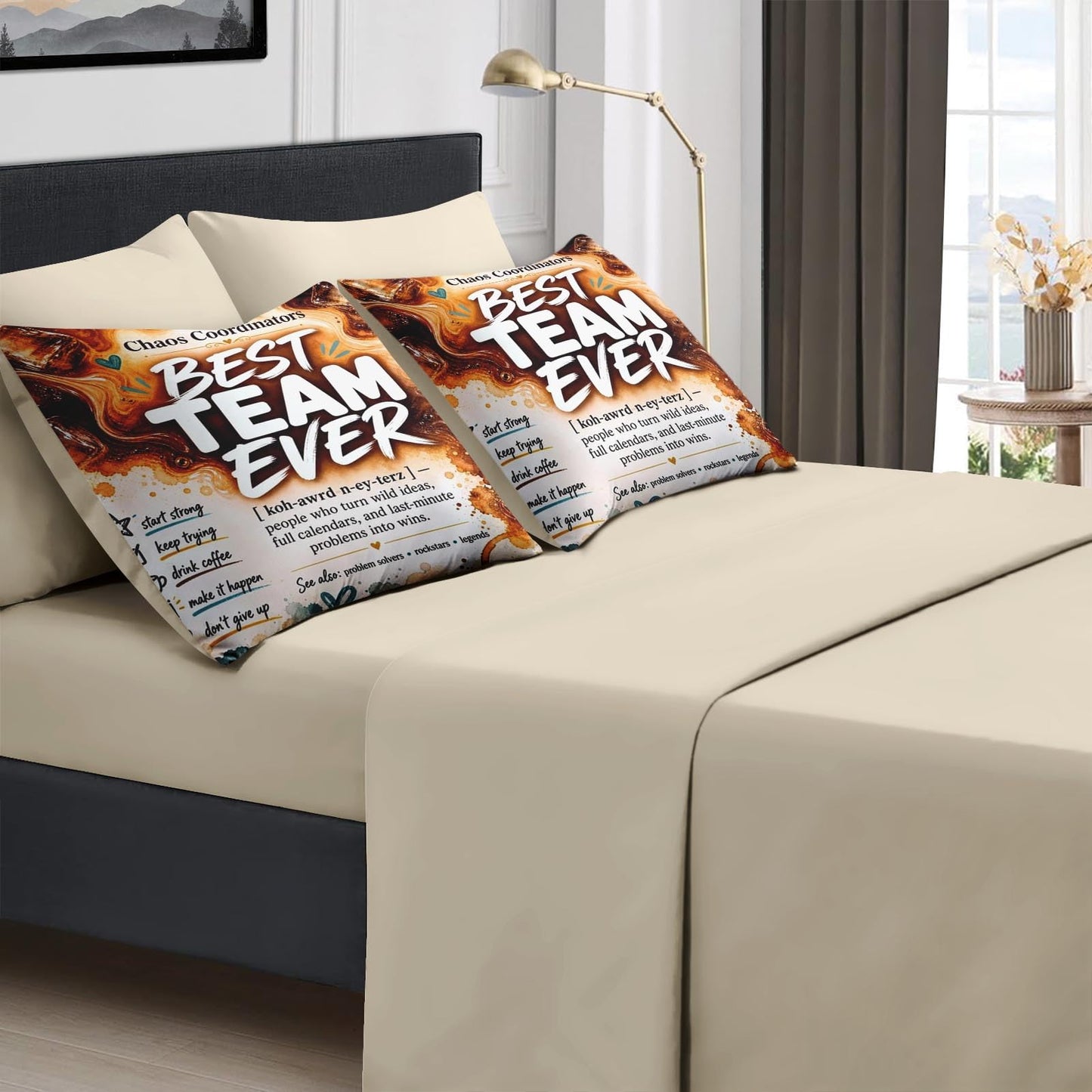 Boewywh Comforter Set Twin Size Coffee Funny Motivational 7 Pcs, Bedding for Kids and Adults, Bed Sheet Sets with Fitted Sheet 2 Pillowcases & 2 Shams for Bedroom Bed Decor