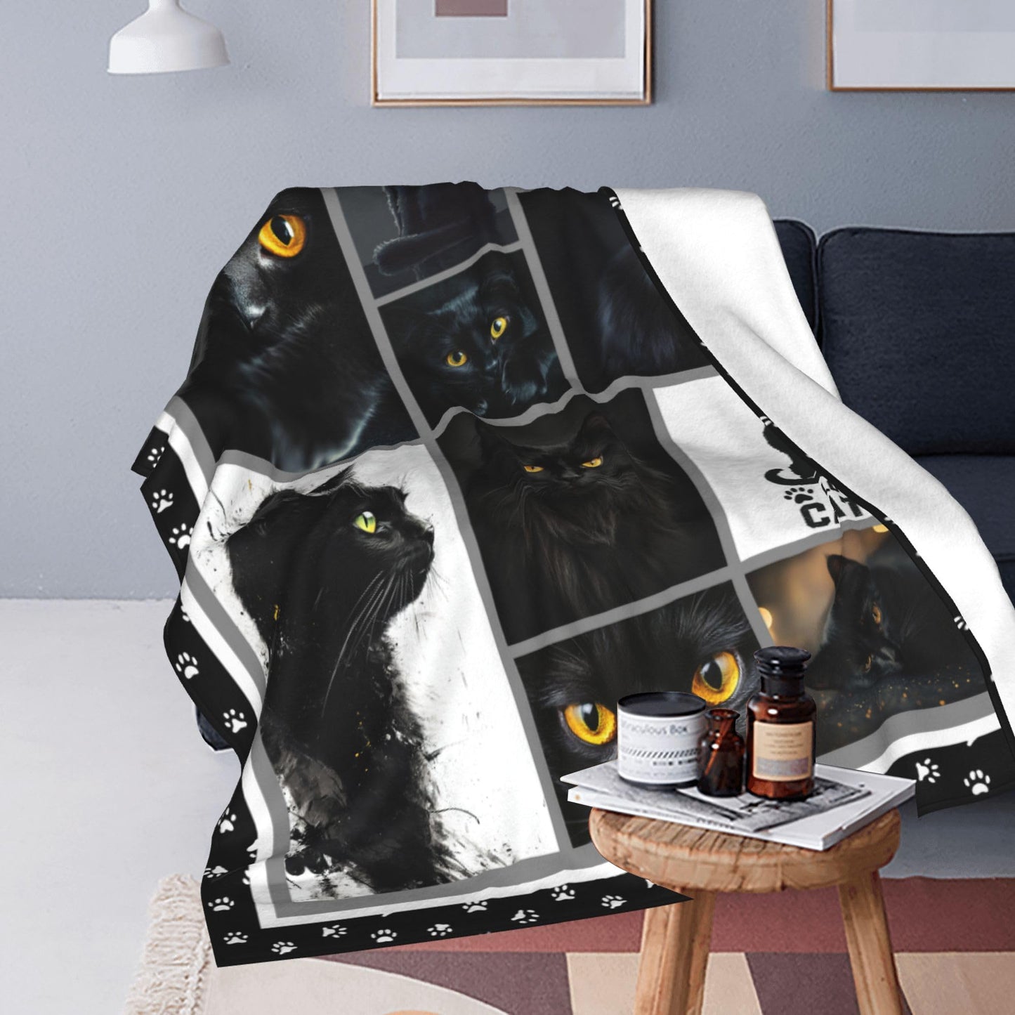 Cat Throw Blanket Soft Warm Cozy Black Cats Blankets Fuzzy Plush Fleece Cat Blanket Gifts for Couch Bed Sofa Home Decor 40''X50''