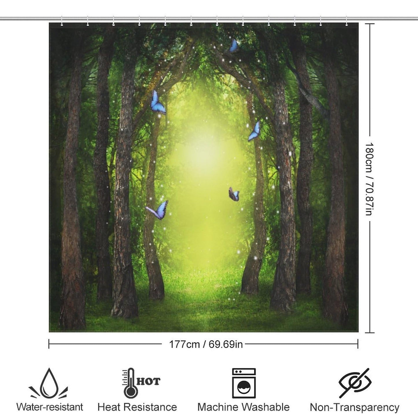TYVGICZ Fantasy Forest Shower Curtain Fairy Tale Enchanted Woods Mystical Landscape Nature Butterfly Bath Curtains for Bathroom Decor Polyester Fabric，66x72 Inch