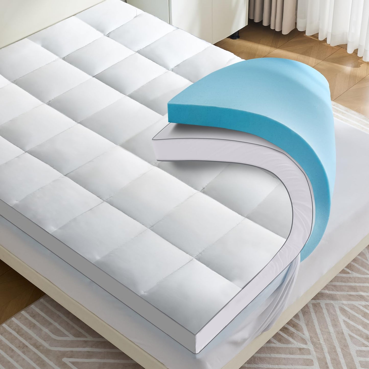 Aodenge 4 Inch Dual Layer Mattress Topper Queen Size, 2 Inch Cooling Gel Memory Foam and 2 Inch Down Alternative Pillow Top Pad for Back Pain, with 8-21 Inch Deep Pocket