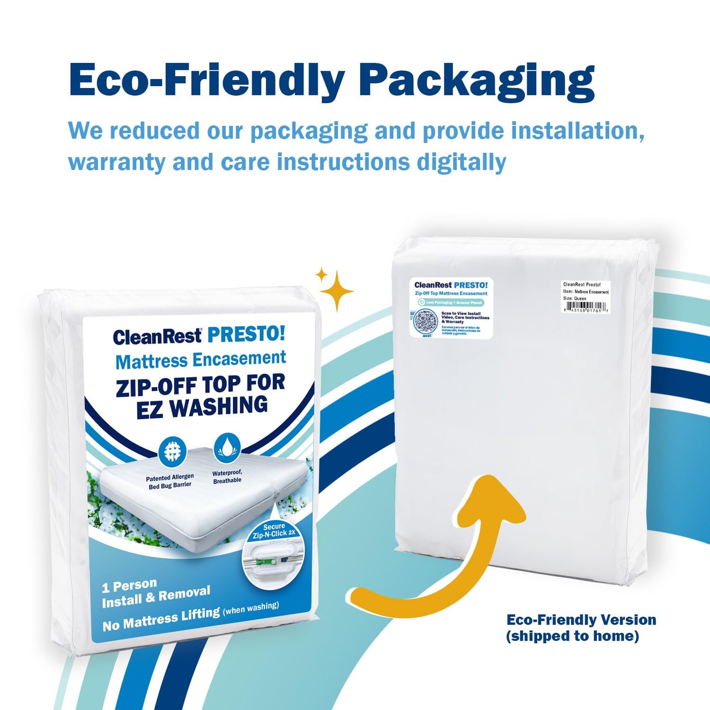 CleanRest PRO Presto! Zip-Off Top Mattress Encasement for EZ Washing, Cal King Size, Waterproof Mattress Protector - Bed Bug, Dust Mite & Allergen Proof - 1 Person Install, No Mattress Lifting to Wash