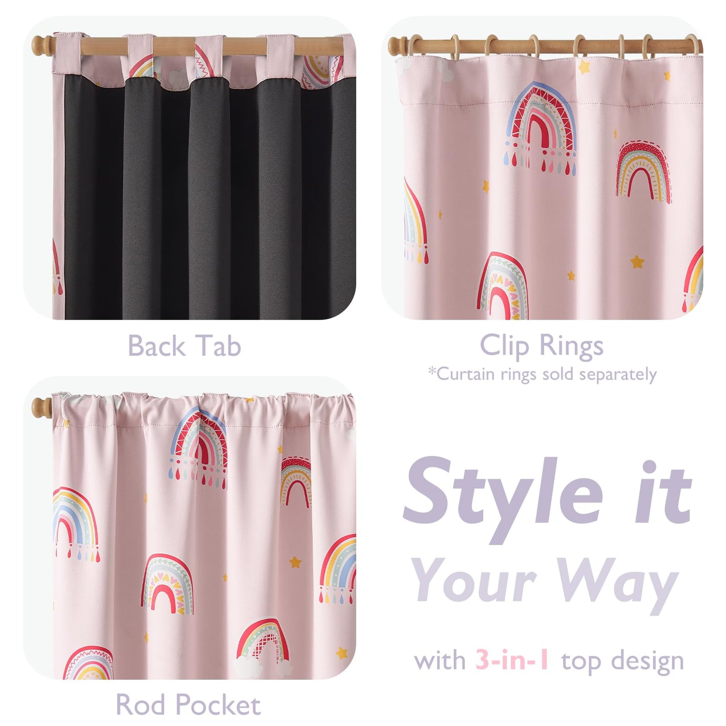 Vangao Blackout Curtains for Kids Bedroom Rainbow Pink Nursery Curtains 63 Inch Length Short Drapes for Teen Girls Thermal Insulated Room Darkening Boho Light Blocking for Living Room Set of 2