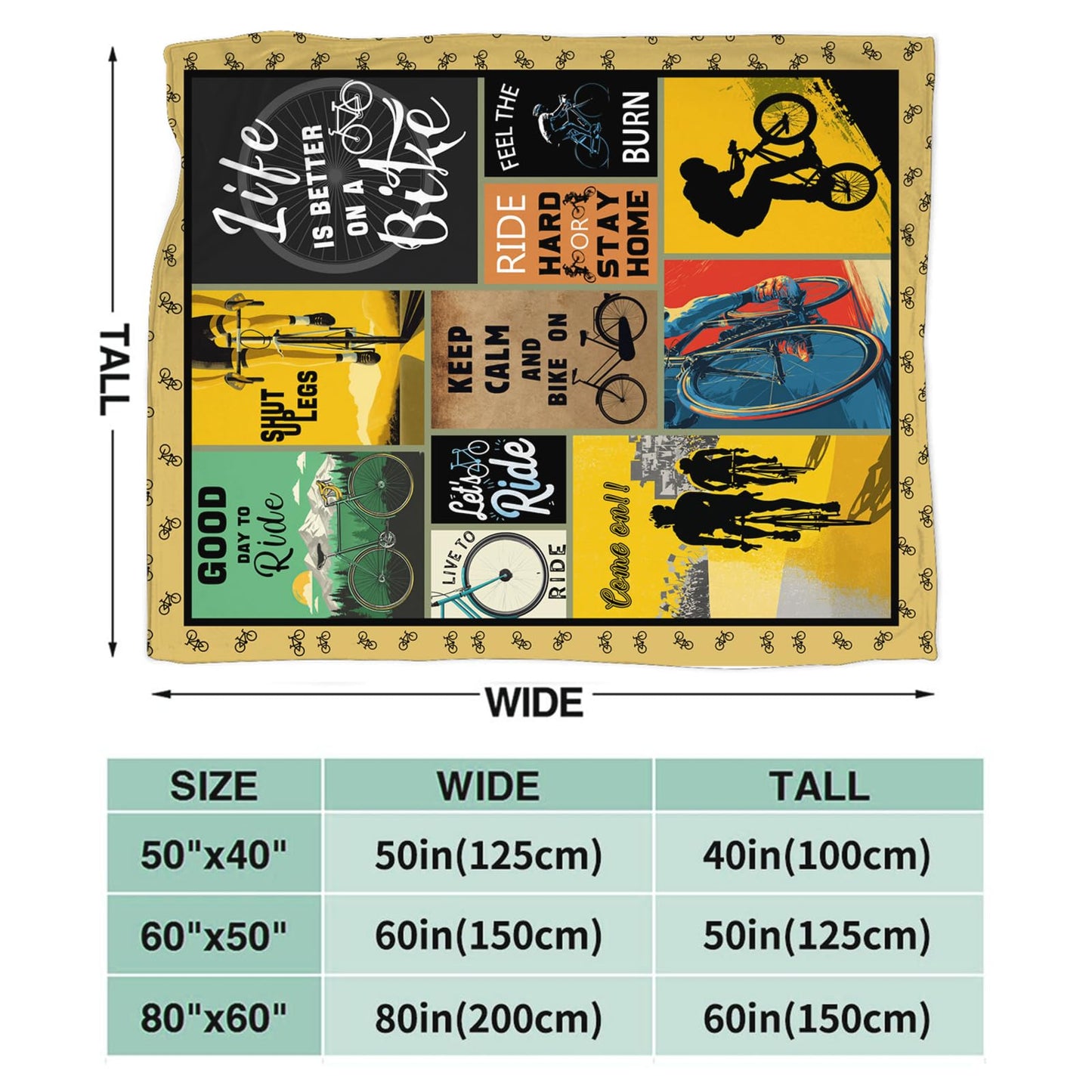 Bicycle Cycling Blanket for Mens, Bike Flannel Throw Blanket, Fleece Soft Cozy Stuff Blankets Gift for Women Men Couch Sofa Bed 50" x 40"