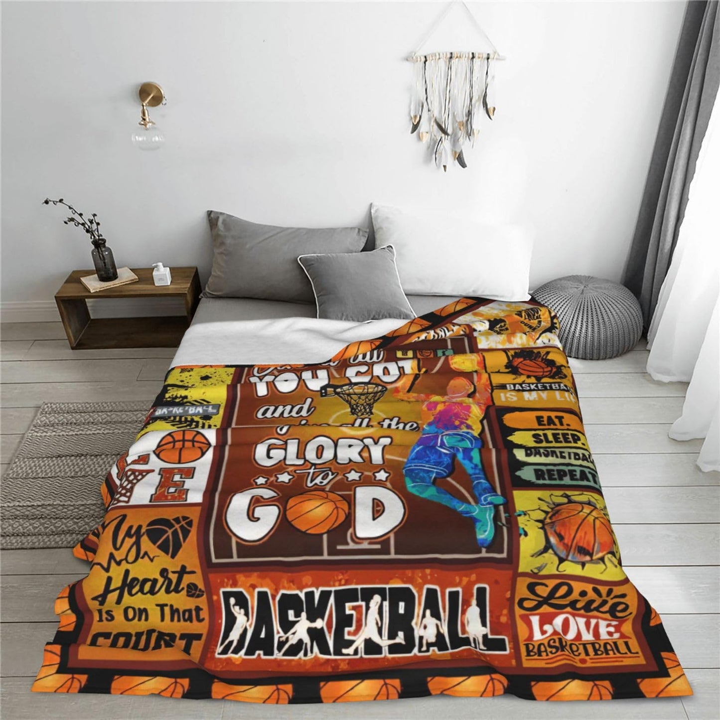 SweetFox Basketball Blanket Basketball Sports Decor Throw Blanket, Gifts for Girls Boys Lovers Super Warm Soft Plush Lightweight Fleece Flannel Bedding Blankets for Kids Adults Women Men 50"X40"