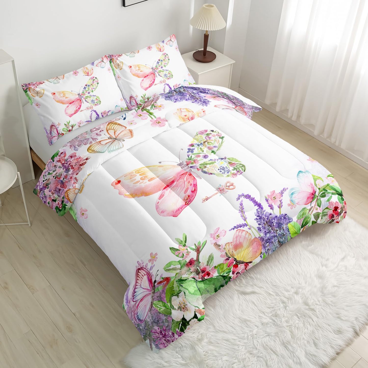 Nttopship Kids Butterfly Comforter Set King Size for Girls，Tie Dye Butterflies Bedding Set for Bedroom, Butterflies Toddler Bedding Set All Season 1 Comforter and 2 Pillowcases