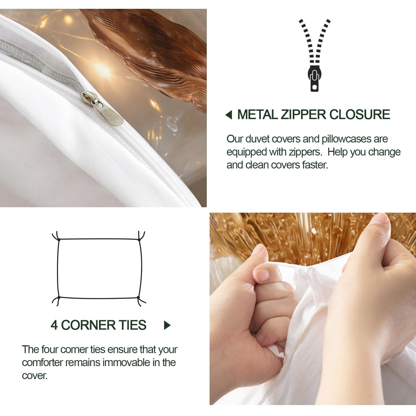ZAOMIR Golden Floral Duvet Cover King Size, Luxurious 3D Relief Floral Bedding Set 3 Piece, Art Abstract Blossoms Flower Patterned Comforter Cover with Zipper & Ties, 2 Pillowcases