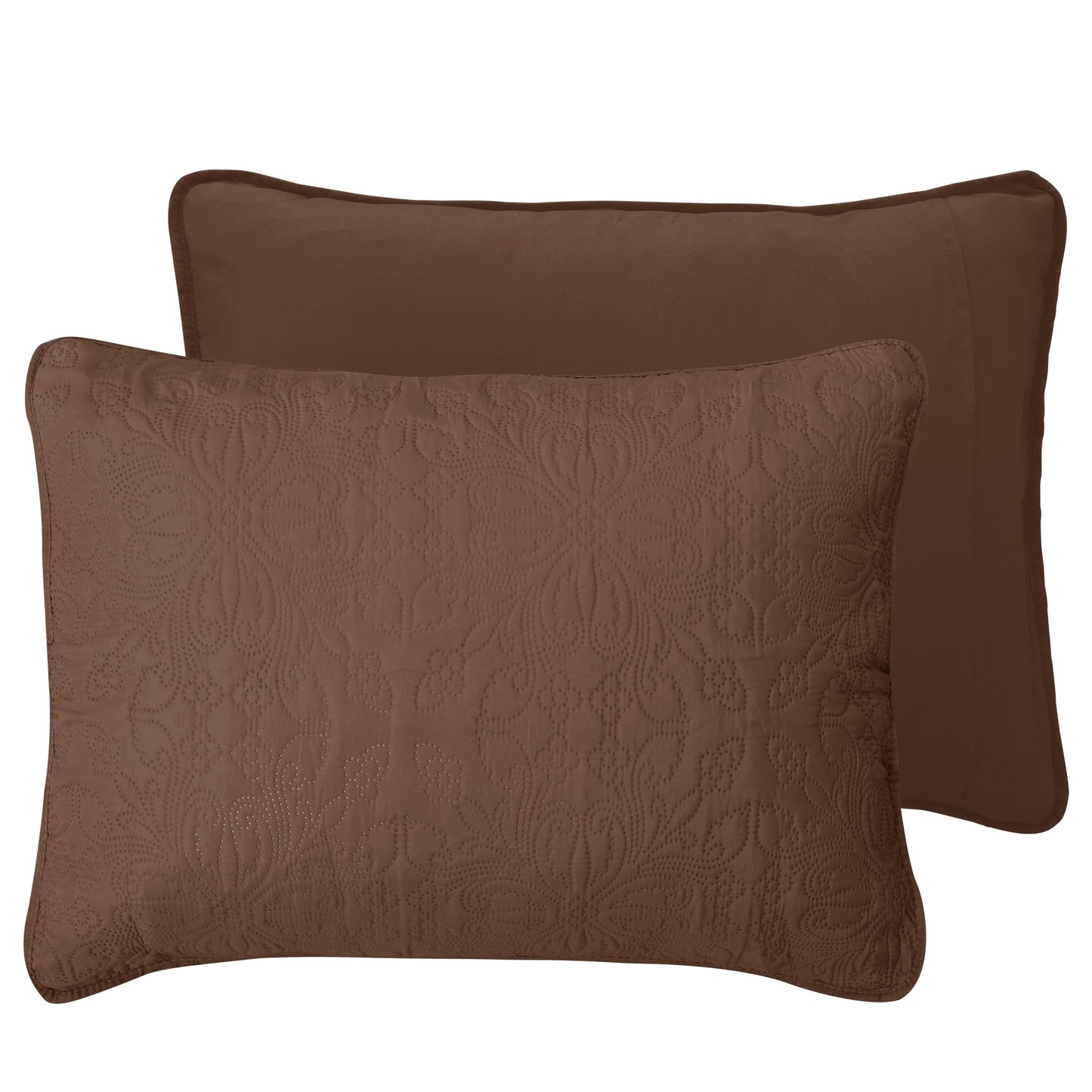 Easy-Going Full/Queen Size Reversible Quilt Set with 1 Quilt and 2 Pillow Shams, Soft Bed Quilt Cover, Water Resistant Lightweight Microfiber Bedspread, Stain Resistant, Damask-Brown/Beige