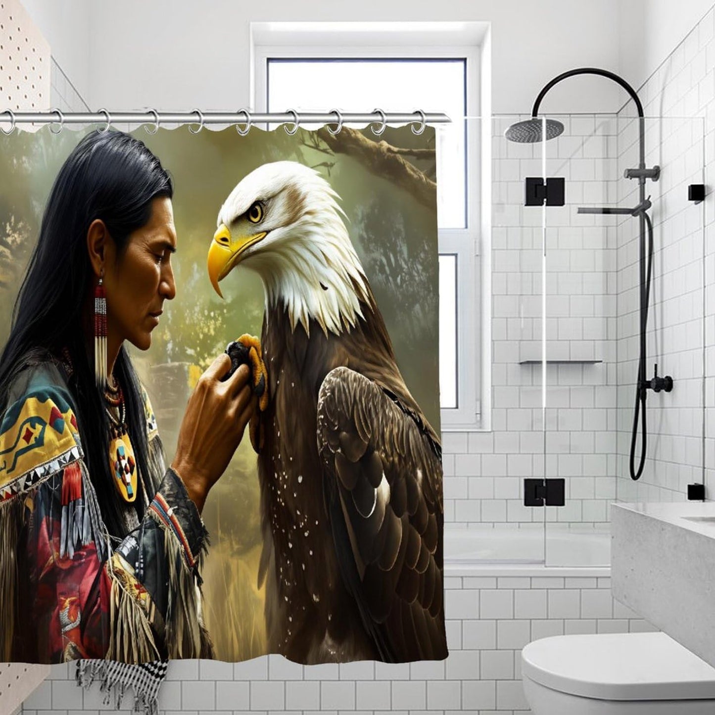 DGOGNFDNG Native American for Man and Eagle Shower Curtain 71x71 Inches Waterproof and Bright Fabric Shower Curtains Bathroom Toilet Accessories Decor