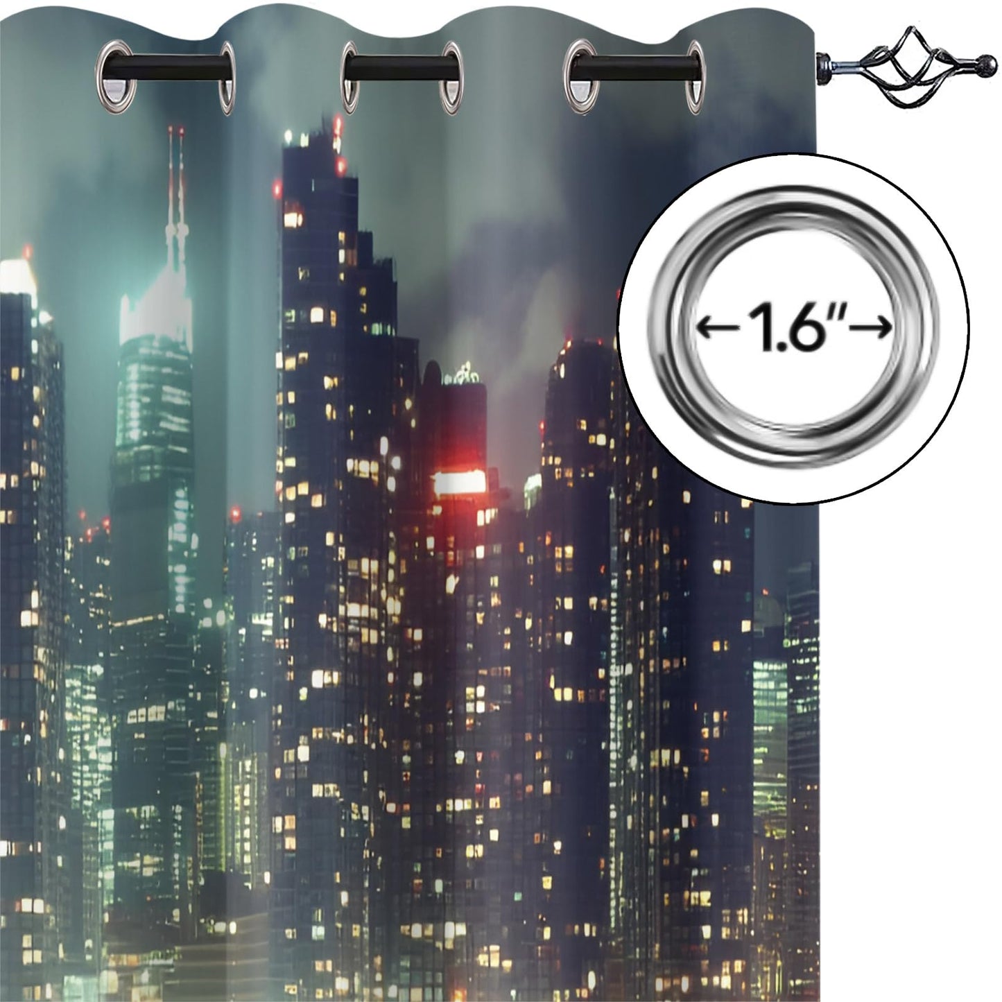 YXQAIED City Curtain, City Night View Curtains for Bedroom Living Room, Urban Landscape Blackout Curtains & Home Decor, Window Curtain 39 Inch 2 Panel Set