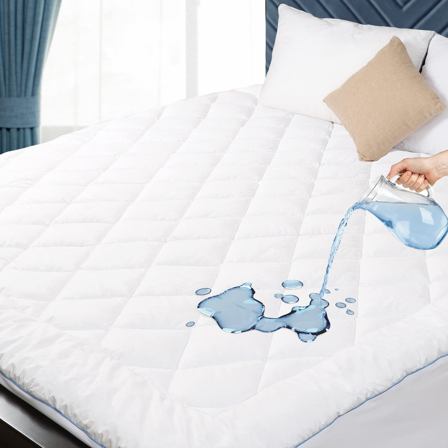 HOMTEC Twin Size Mattress Protector for College Dorm Waterproof Quilted Mattress Cover Cotton Mattress Pad Cover Extra Deep Pocket 18-22" Thin Version Hypoallergenic & Soft