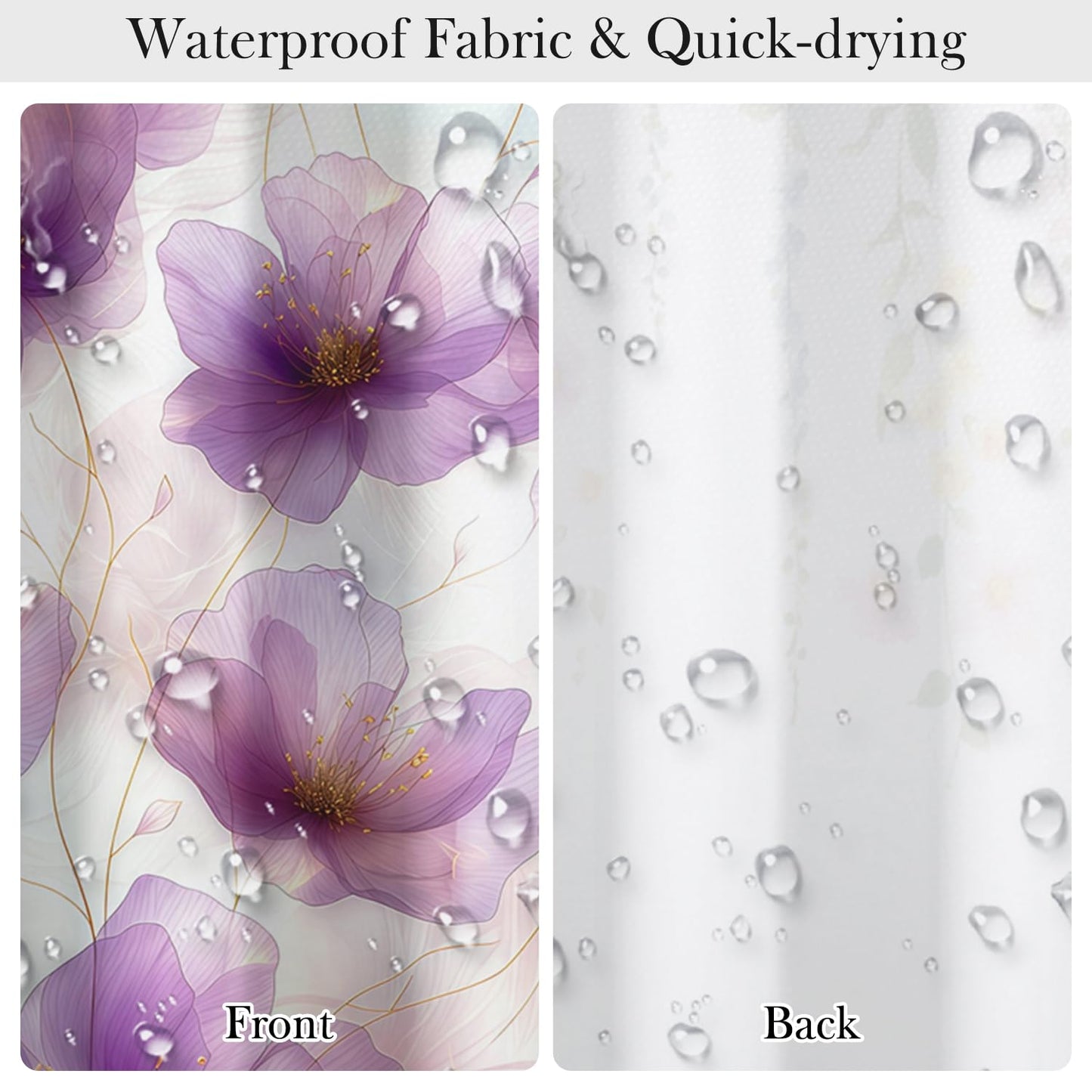 NAEMBCU Purple Floral Shower Curtain with Hooks - 72x72 Inch Waterproof Fabric Bathroom Curtain with Watercolor Abstract Flower Pattern, Washable Bath Curtain for Modern Glam Interiors
