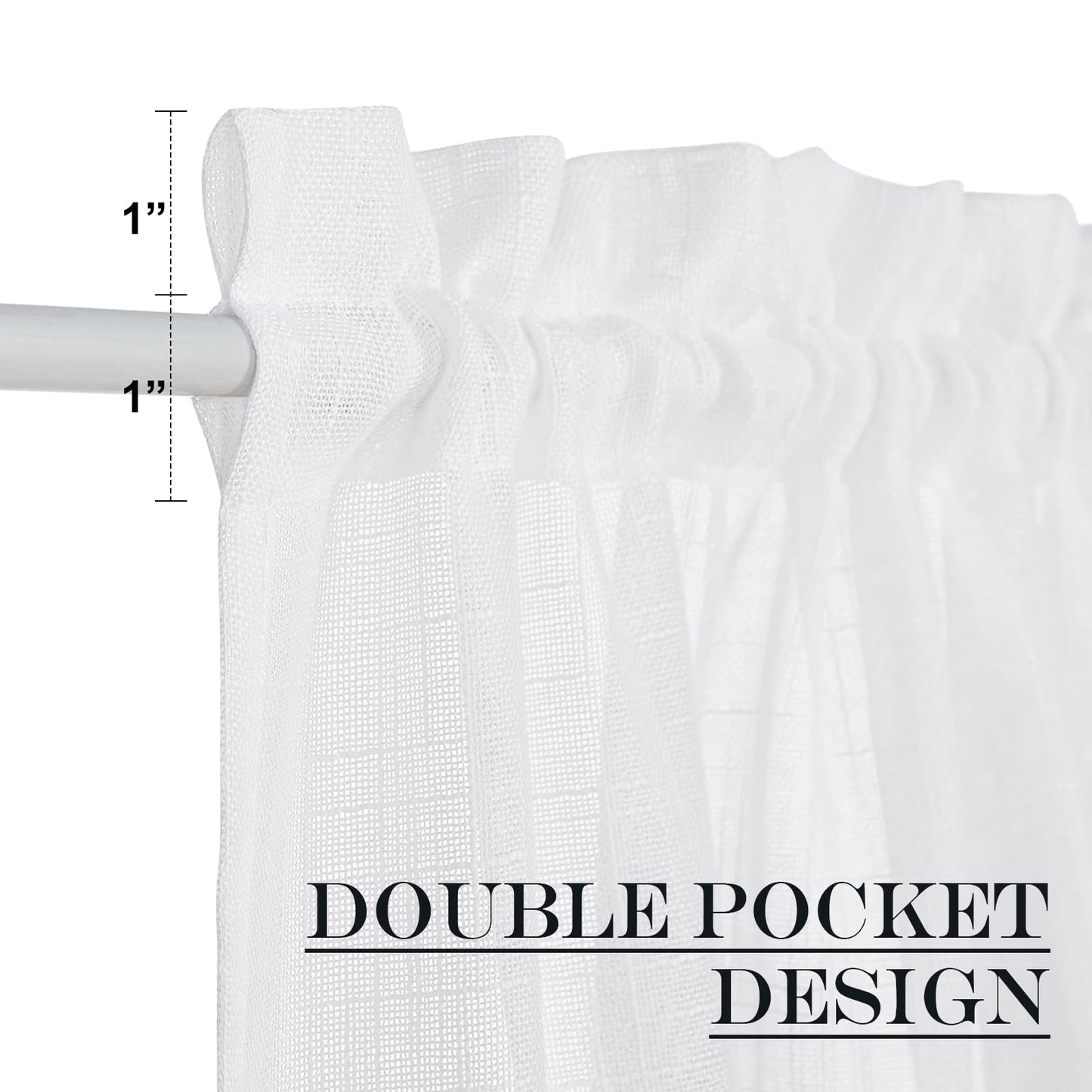 NICETOWN Front Sheer Door Sheer Curtain, Privacy Semitransparent Voile French Door Curtain with Top and Bottom Rod Pocket, Tieback Included, W52 inches x L40 inches, 1 Panel, White