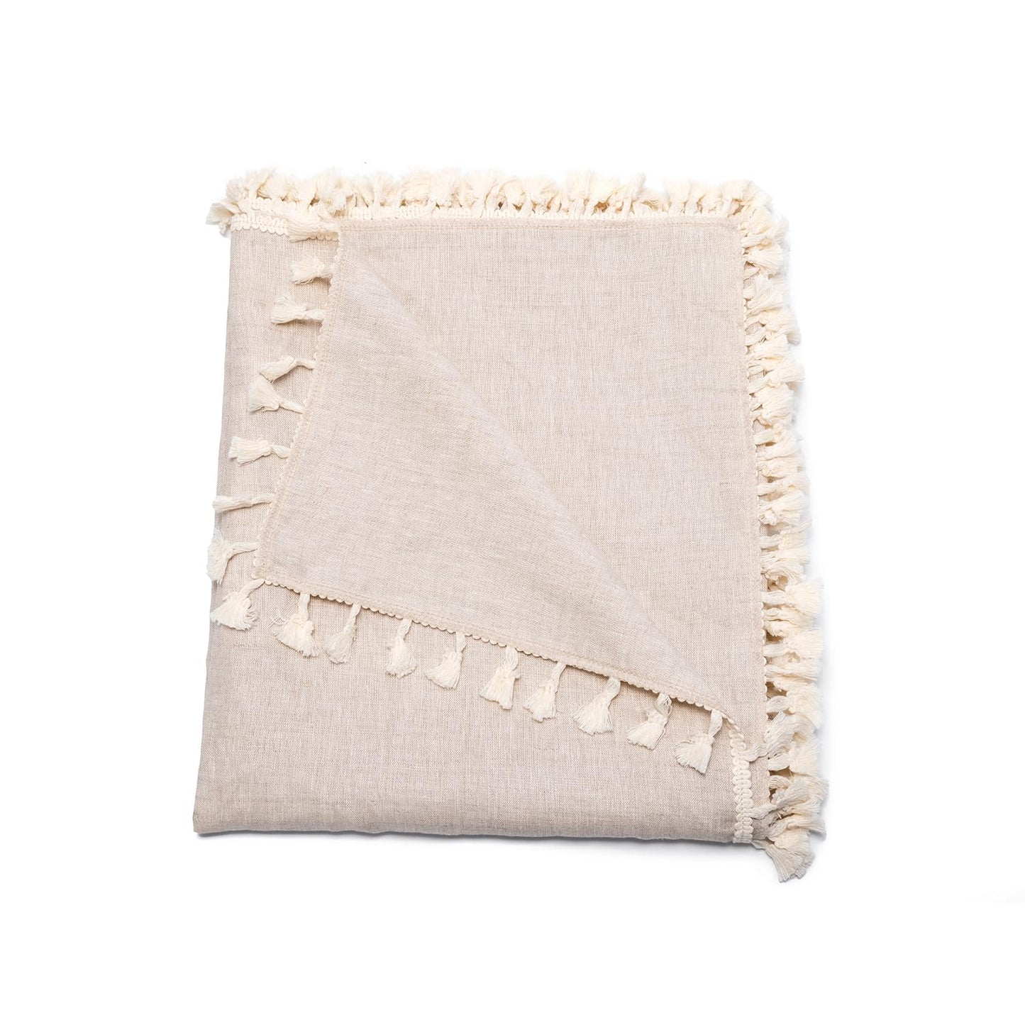 Yamalinn 100% Linen Throw Blanket 50x60 Inch, Lightweight Boho Decorative Blanket for Couch Bed Sofa, French Country Style with All Edge Tassels, Farmhouse Living Room Decor