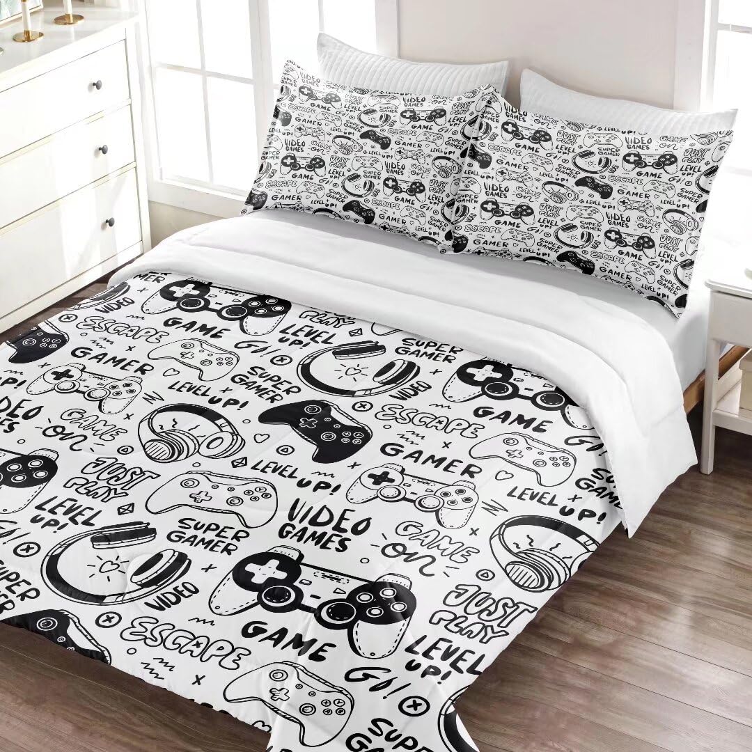 GRAT TIOC Gaming Comforter for Boys Teens,Game Bedding Sets Twin,Kids Gamer Comforter Set,Video Game Bedroom Bed Set Controller Duvet All Season 3 Piece