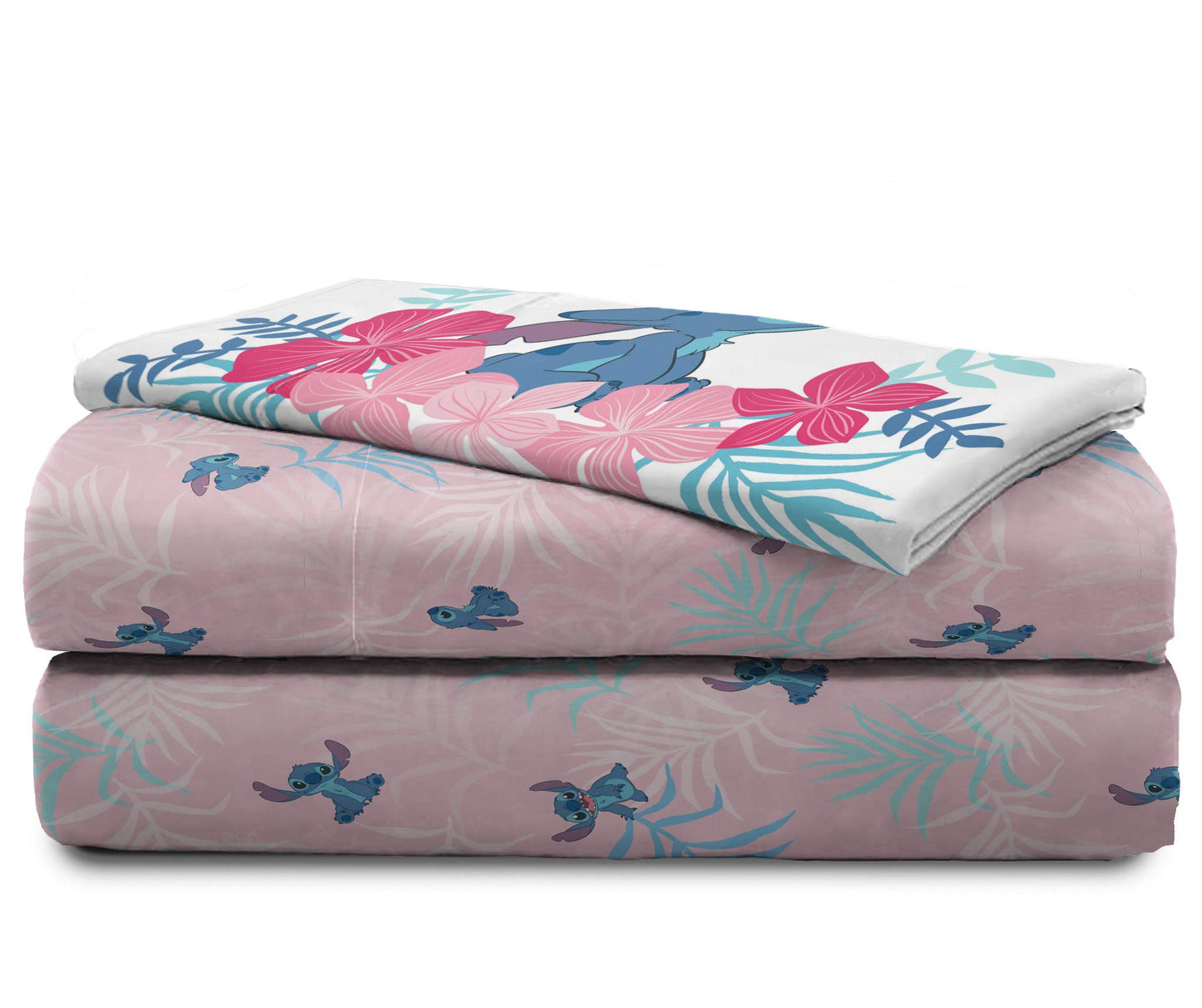 Jay Franco Kids Sheet Set with Fitted, Flat Sheets & Pillow Cover - Ultra-Soft Bedding with Pillowcase for Room Decor, Pink - Lilo & Stitch, 3 Piece Twin