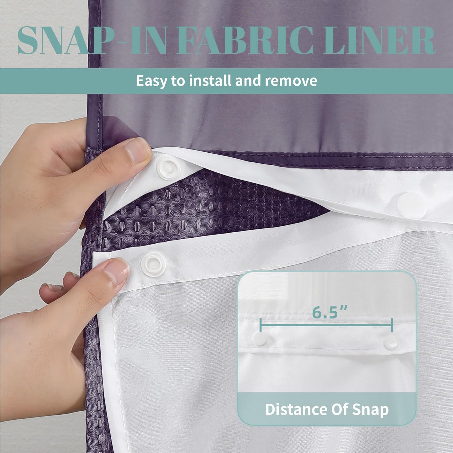 eachope Purple No Hook Waffle Weave Shower Curtain with snap-in Liner Replacement, 230GSM Waterproof Fabric Hotel Shower Curtain Set for Bathroom, Through Mesh Top Window,71Wx74H