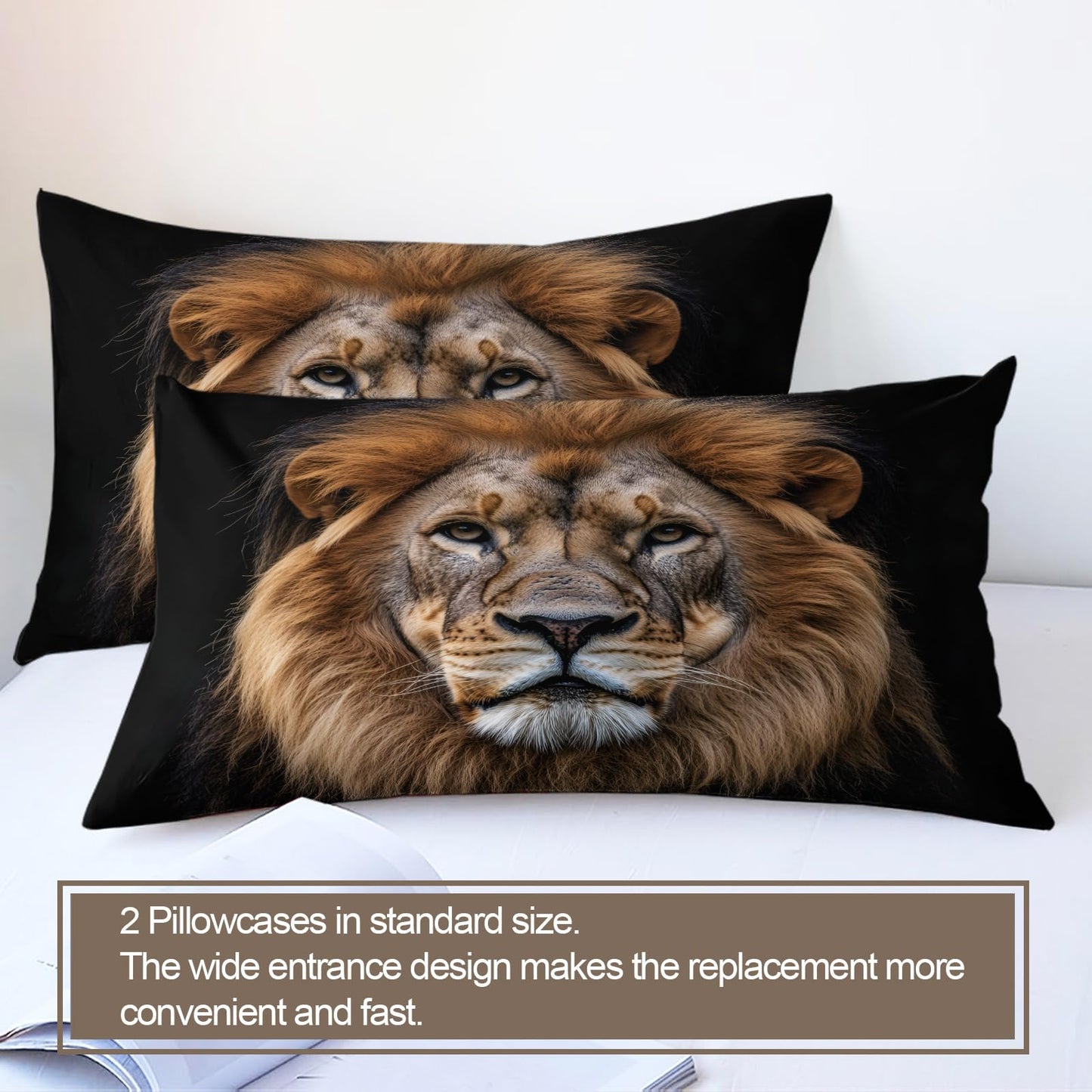PAISUOQ Lion Duvet Cover, Animal Portraits Bedding & Duvet Cover King, African Lion Comforter Set with Zipper, 3 Pieces with 2 Pillowcases, Bedroom Decor & Gifts