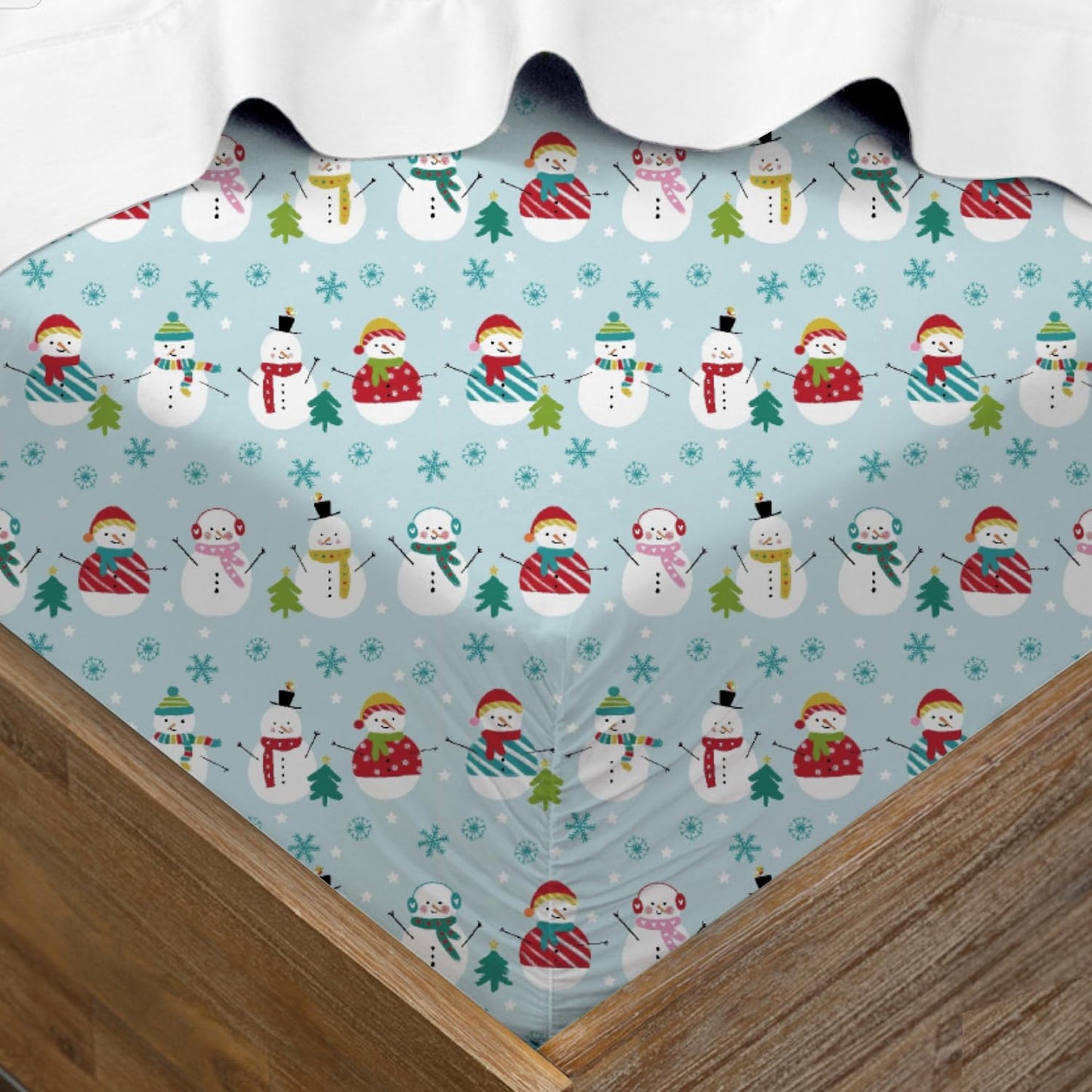 Shreem Linen Queen Sheet Set - 4 Piece Bedding - Brushed Microfiber Soft Sheets for Queen Size Bed with Flat,Fitted Sheet,2 Pillow Cases (Starry Snowmen)