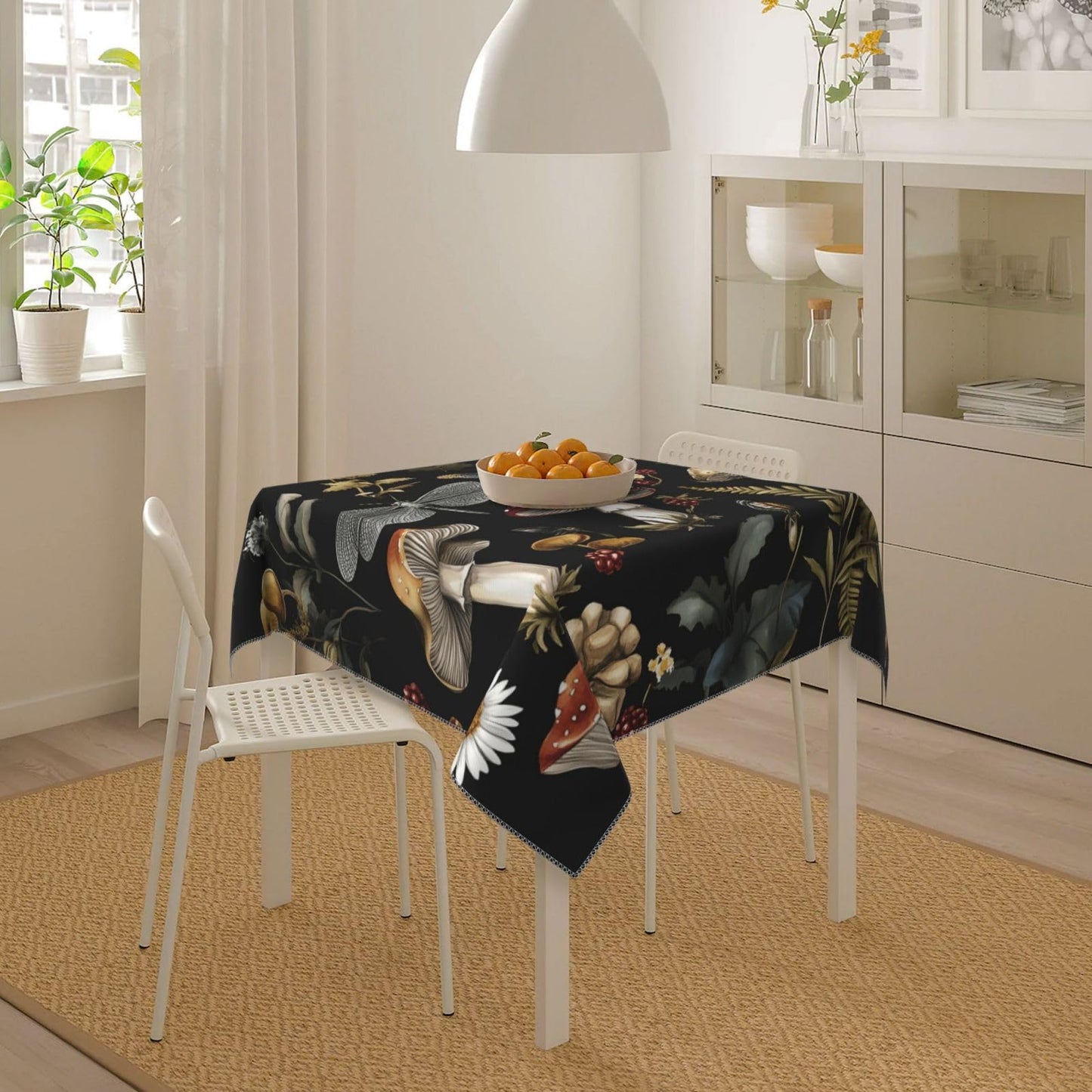 Entemne Square Table Cloth 55x55 Inch Forest Mushroom Weed Floral Tablecloth Washable Soft Wrinkle Free Dust Proof Card Table Cover for Tea Party Picnic Kitchen Dining Decor