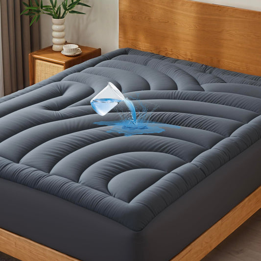 Waterproof Mattress Pad Queen, Quilted Fitted Queen Mattress Topper, Five-Layers Noiseless Mattress Protector Cover with 8"-21" Deep Pocket, Machine Washable, Grey, 60x80