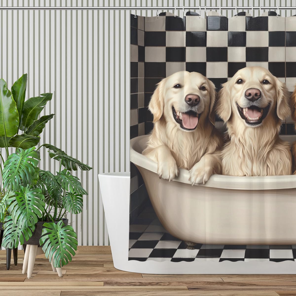KEEPAEON Golden Retriever Shower Curtain 72Wx72H Inch Golden Retriever Bathing in Bathtub Cute Animal Shower Curtain Bathroom Waterproof Bath Decoration