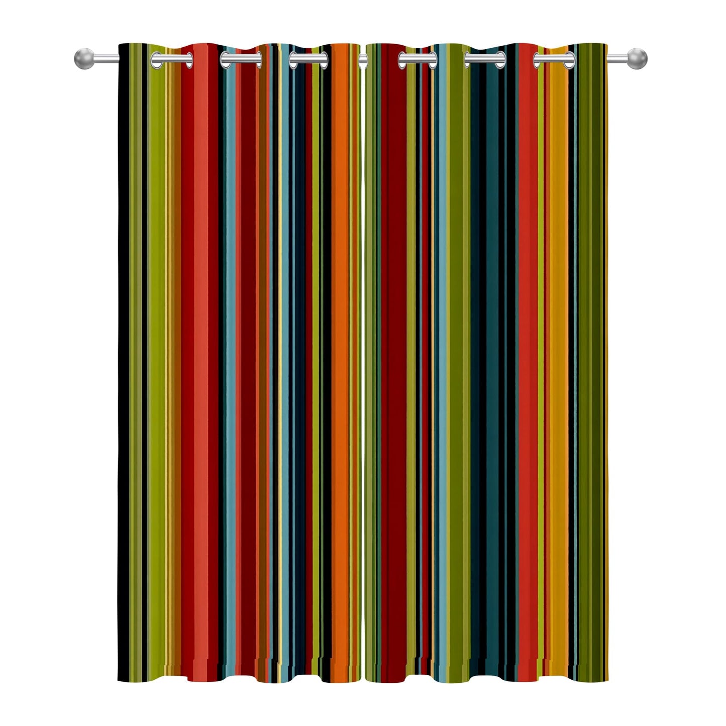 Solvivae Boho Blackout Curtains 63 Inch Length, Boho Colorful Stripes Curtains for Bedroom Living Room, Room Darkening Thermal Insulated Grommet Drapes, Patterned Window Treatments