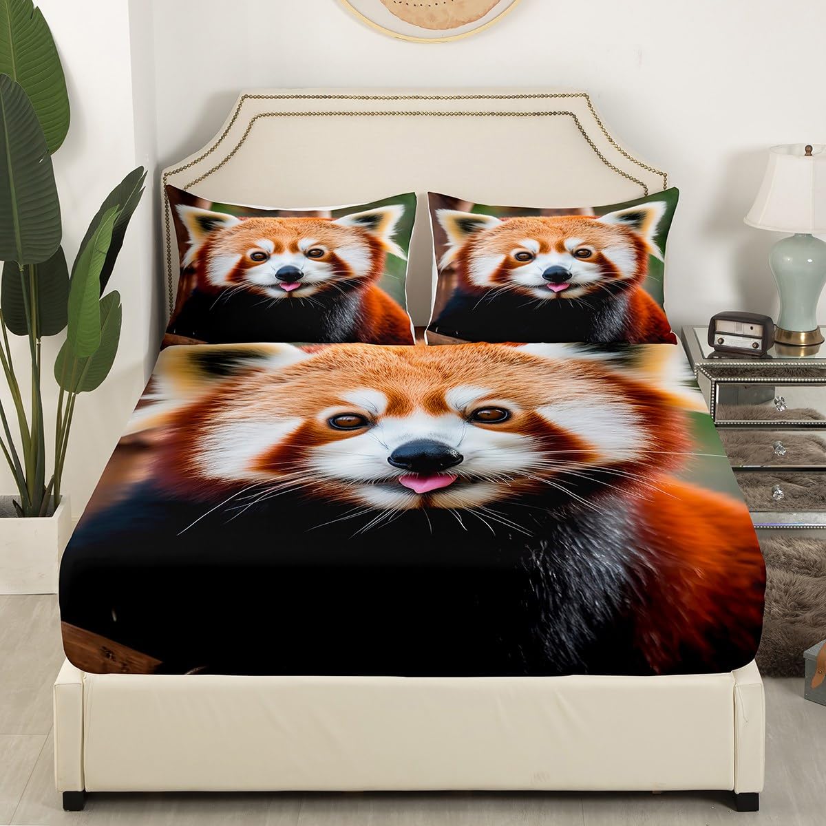 Feelyou Red Panda Bed Sheets Cute Panda Sheet Set for Kids Boys Girls Wild Animal Decor Bed Set Jungle Wildlife Style Sheets Bedroom Collection 3Pcs Twin Size