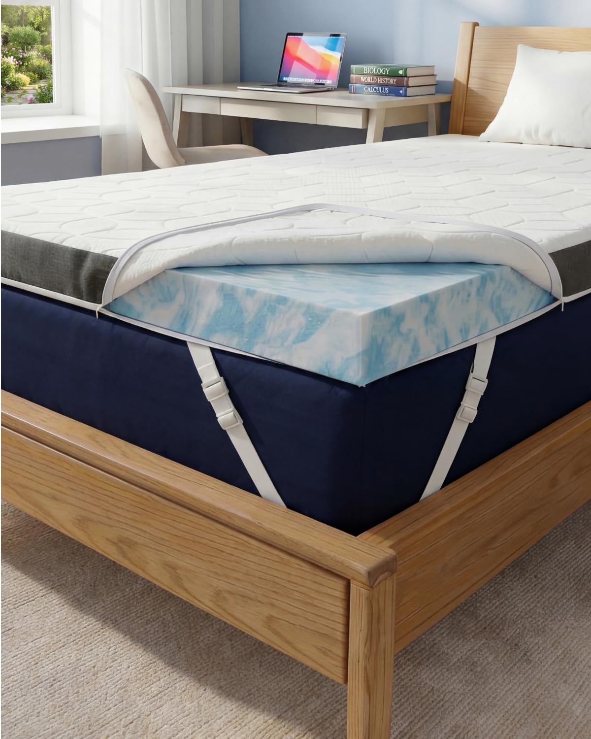 Mattress Topper - 3 Inch Memory Foam Mattress Topper with Cooling Cover for College Dorm - Plush, Thick & Comfy, Pain & Pressure Relief - Twin XL Size Mattress Pad w/Straps & Removable Washable Cover