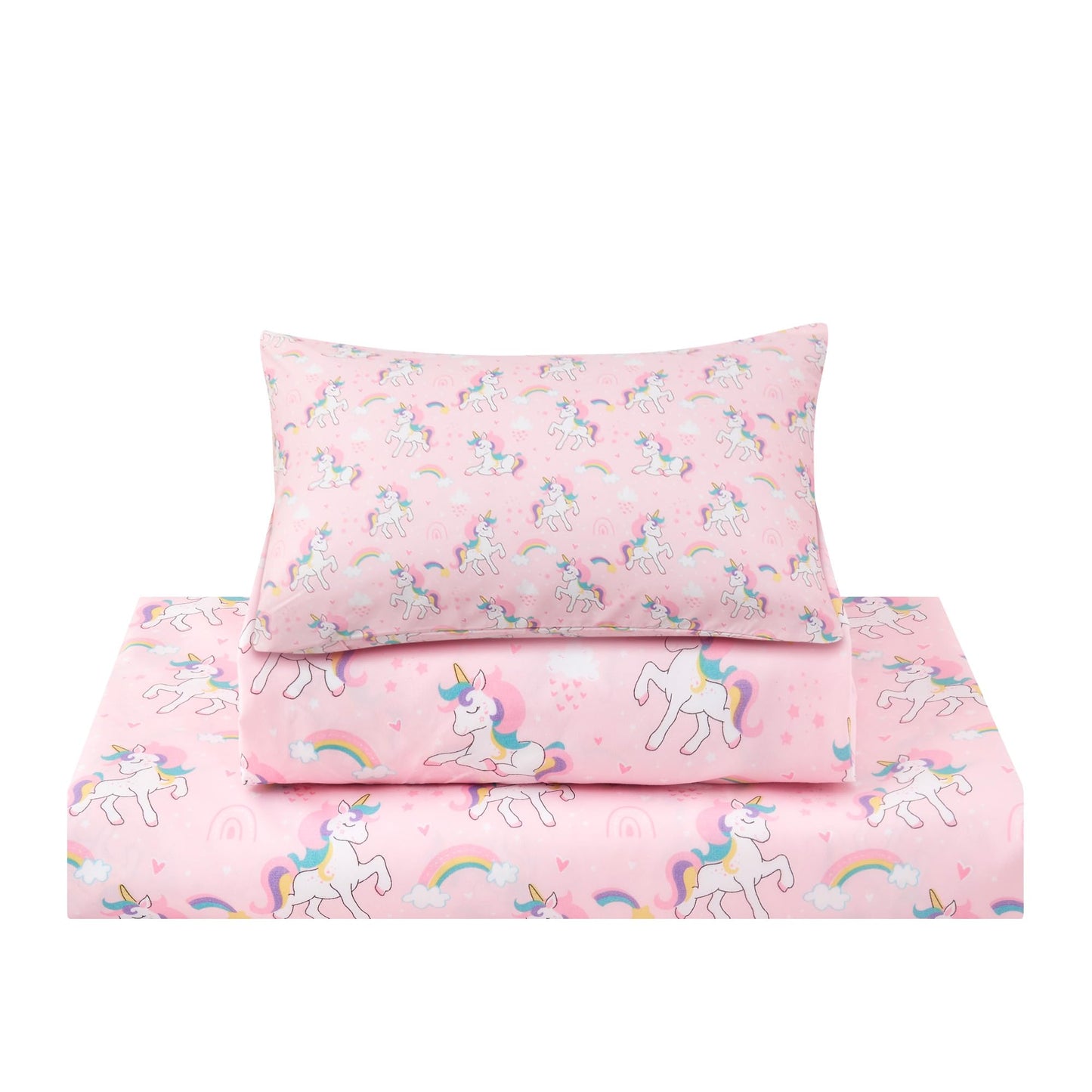lasoftan Kids Sheet Set Twin Size 3 Pcs, Girls Sheet Set with Pink Unicorn Pattern，Kids Girls Twin Fitted Sheet，Breathable & Silky Soft Microfiber Fitted Sheet