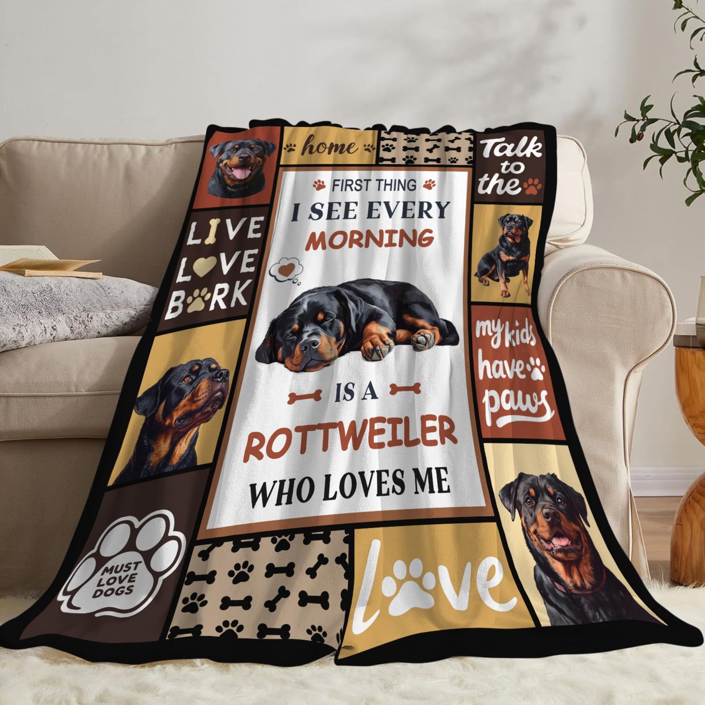 Lovira Rottweiler Throw Blanket Dog Print Blankets Gifts for Couch Sofa Bed Stuff Decor Lightweight Soft Cozy Fleece Plush Warm Flannel Bedding for Lover Men Women 40"x50"