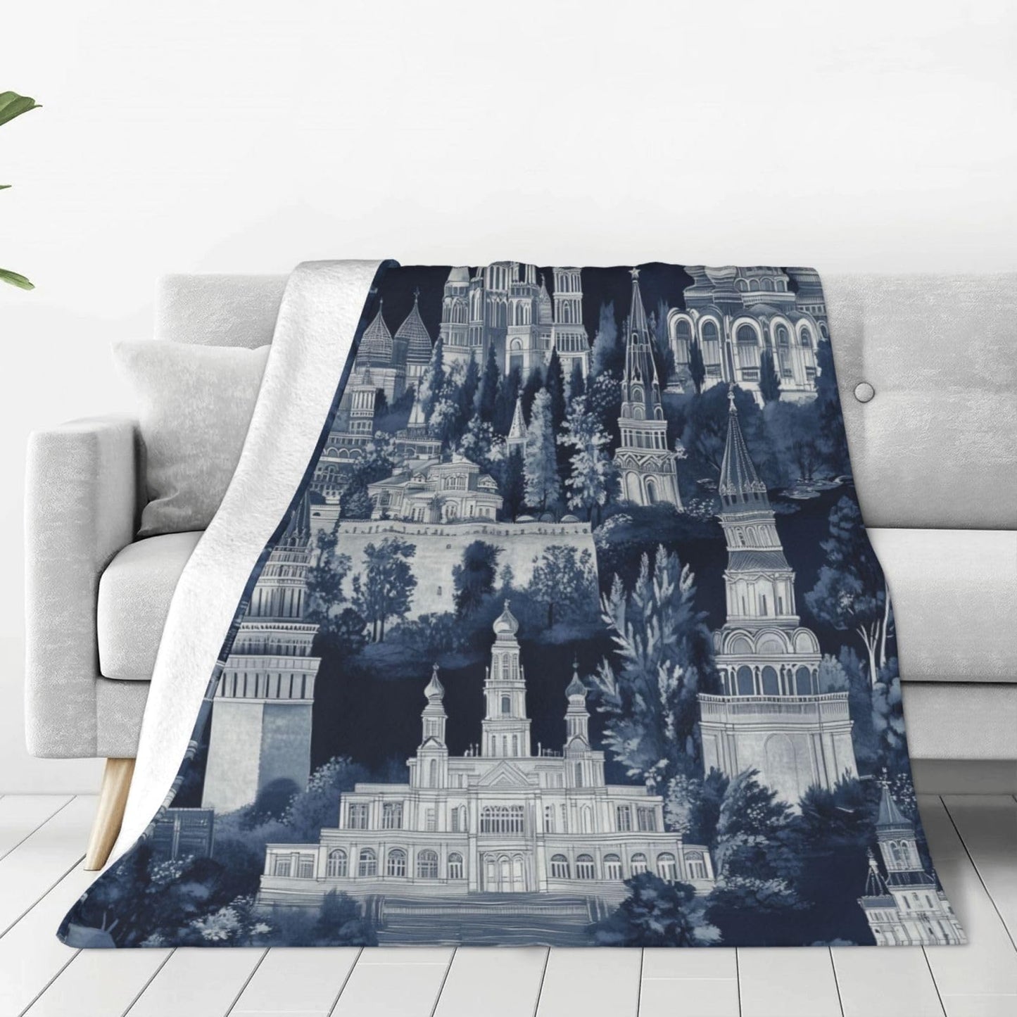 JXDXHCW Throw Blanket Small Size 50"X40" Inches Dark Blue City Architecture Soft Cozy Lightweight Blankets for Boys and Girls