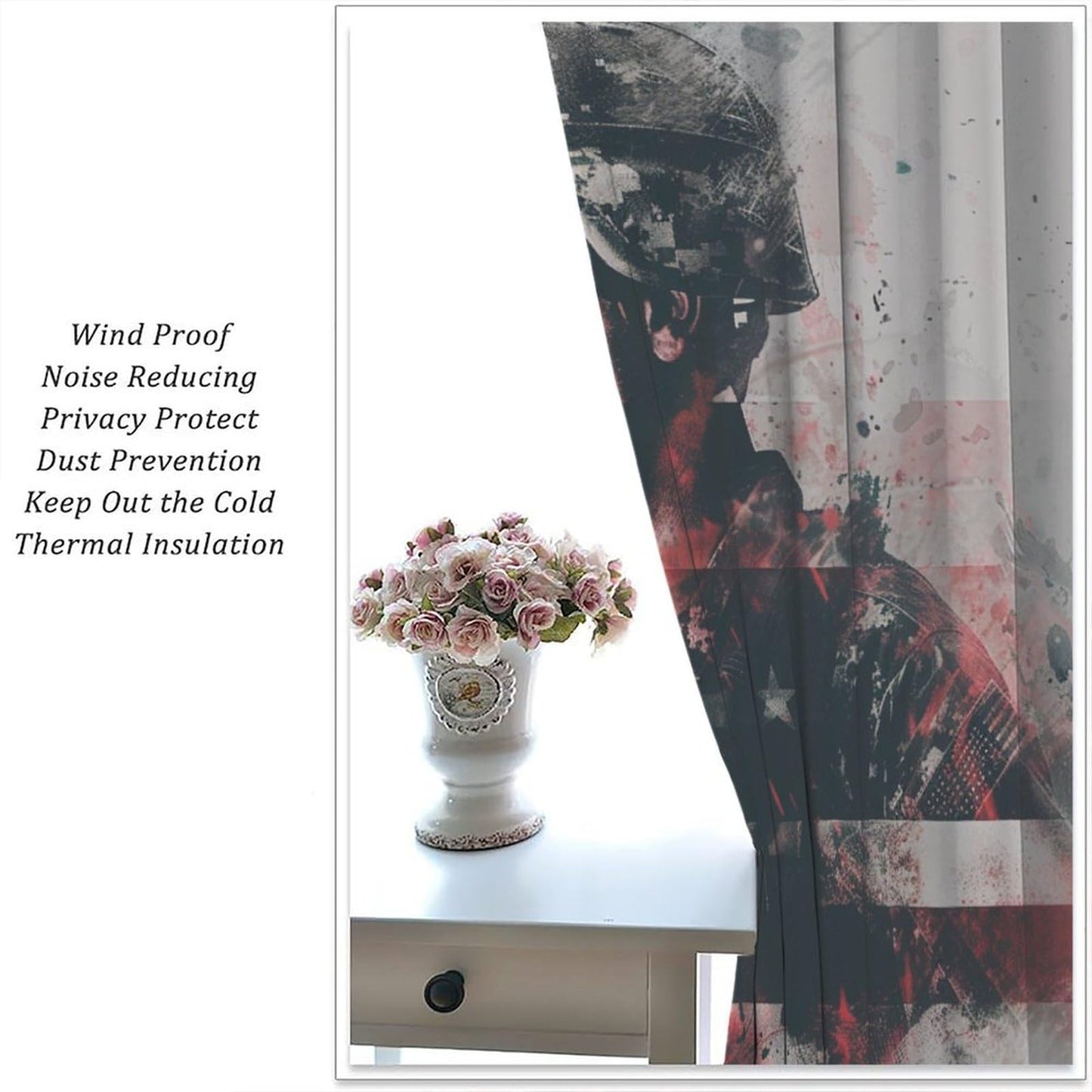 TOWINSFB Military American Soldier Blackout Curtains for Living Room Bedroom, Vintage War Theme USA Flag Window Curtains Rod Pocket Thermal Insulated Window Drapes, 2 Panels, Each 21W x 45L
