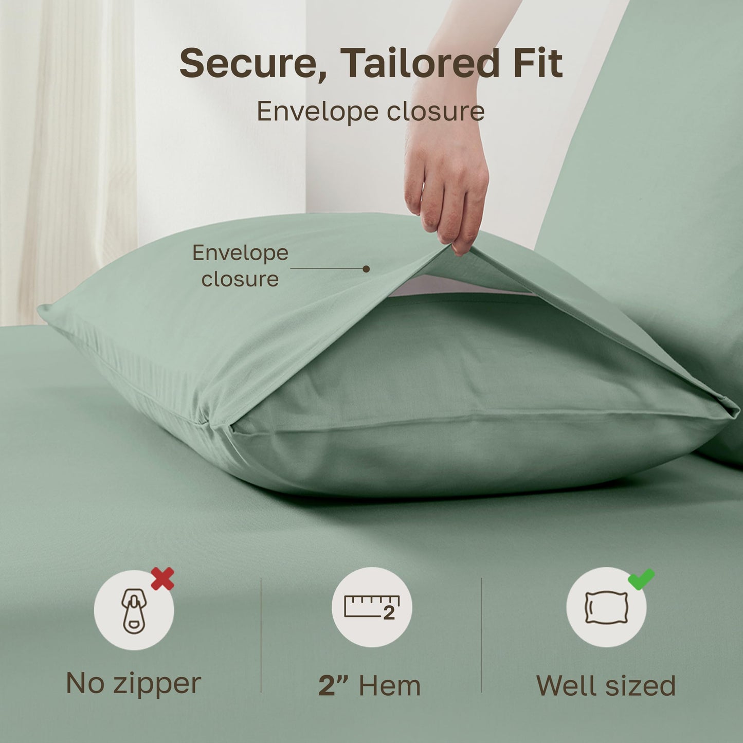 California Design Den Standard/Queen Pillow Cases Set of 2 - Natural 100% Cotton Pillow Cases Standard Size with Envelope Closure, Breathable Sateen, Gentle on Skin, Soft and Durable - Frosty Green