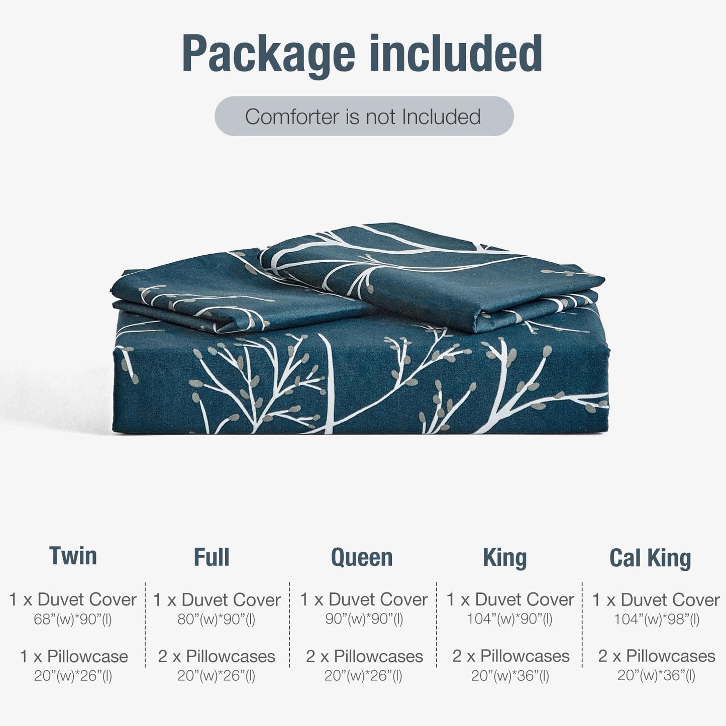 Lekesky Reversible Duvet Cover King Size, Dark Blue White Thin Branch Duvet Cover King 3pc Ultra Soft Microfiber Breathable Stylish Bedding Set with Zipper Ties