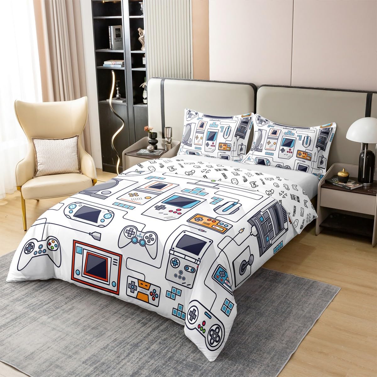 Erosebridal 100% Cotton Gamer Bedding Sets for Boys,Gaming Duvet Cover Set Twin Size, Video Games Comforter Cover,Gamepad Designs Bed Teen Boys Bedroom,Joystick Controller,2 Pcs with 1 Pillow Sham