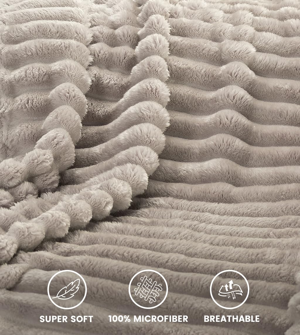 Utopia Bedding Linen Striped Fleece Blanket Throw Size – Fluffy, Warm & Lightweight Ribbed Throw for Bed, Sofa & Chair - Soft Cozy Blanket for Home Décor & Gifting (50x60 Inches)