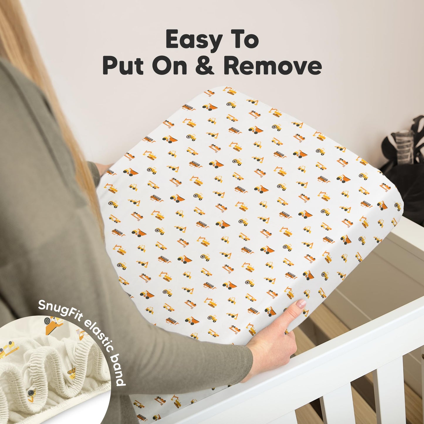 KeaBabies 2-Pack Organic Cotton Crib Sheets for Boys, Girls - 52x28 Fitted Crib Mattress Sheet Neutral, Breathable Cover for Baby Bed Set, Toddler Mattress, Soft & Cute Prints (Construction)