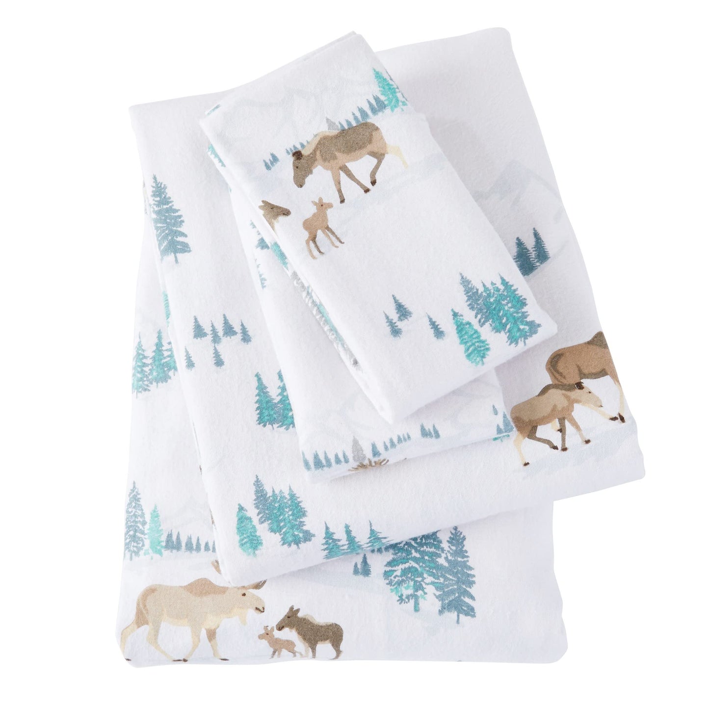 Market & Place 100% Turkish Cotton Flannel Sheet Set | 4 Piece Deep Pocket Novelty Cozy Winter Bed Sheets | Double Brushed for Extra Softness & Comfort | Alpine Collection (Queen, Moose)
