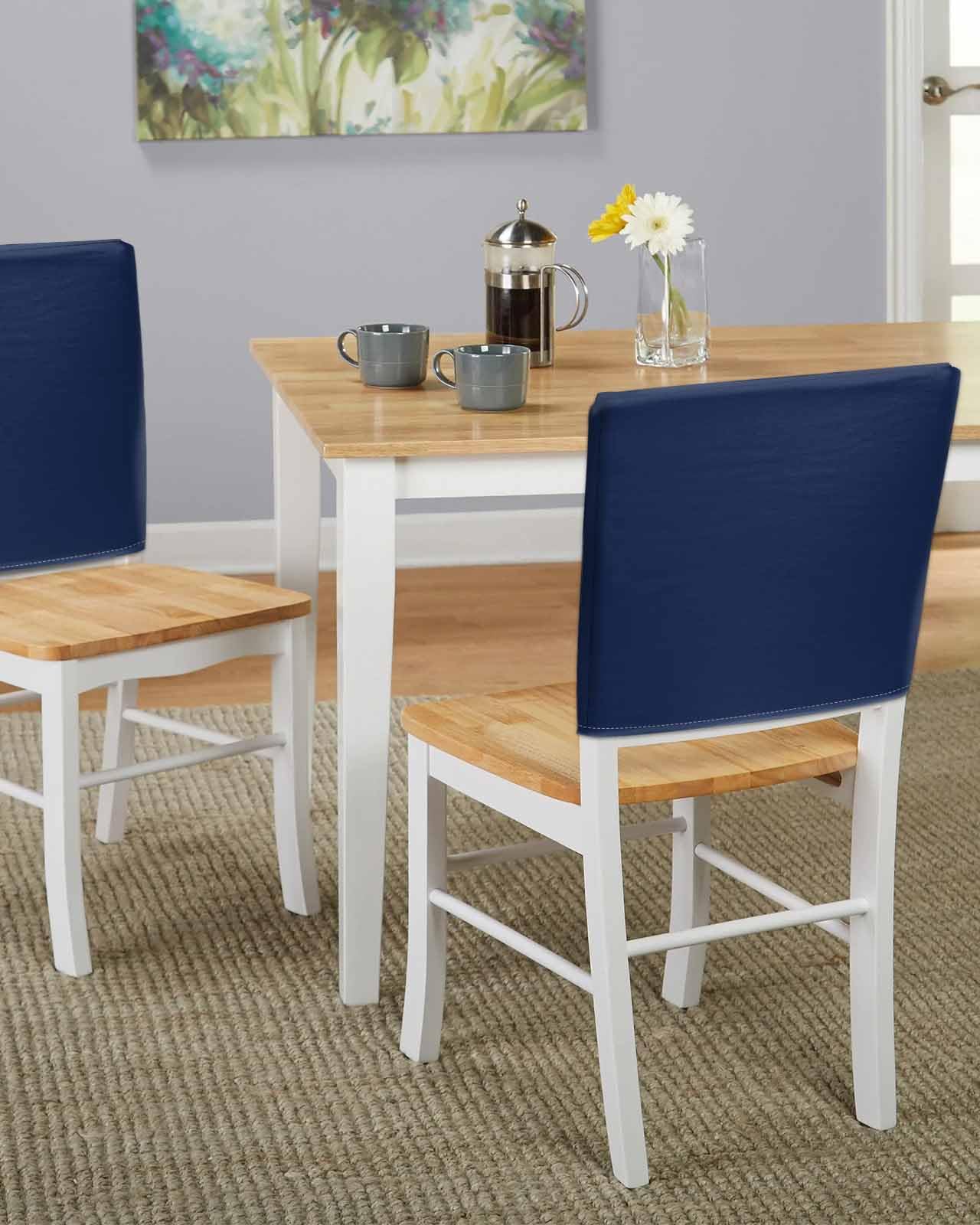 Anzona Navy Blue Chair Back Covers for Dining Room, Farmhouse Solid Navy Blue Color Linen Polyester Back Chair Protector, Rustic Modern Art 6 Pcs Dining Chair Seat Covers for Hotel, 20 x 19 Inches