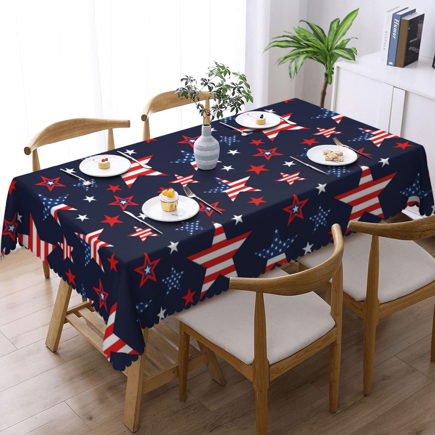 LORCARVIS 4th of July Tablecloth Independence Stars Polyester Rectangle Table Cloth Washable Seasonal Tabletop for Kitchen Dinning Party Outdoor Picnic 54 x 72 Inch Tablecloths