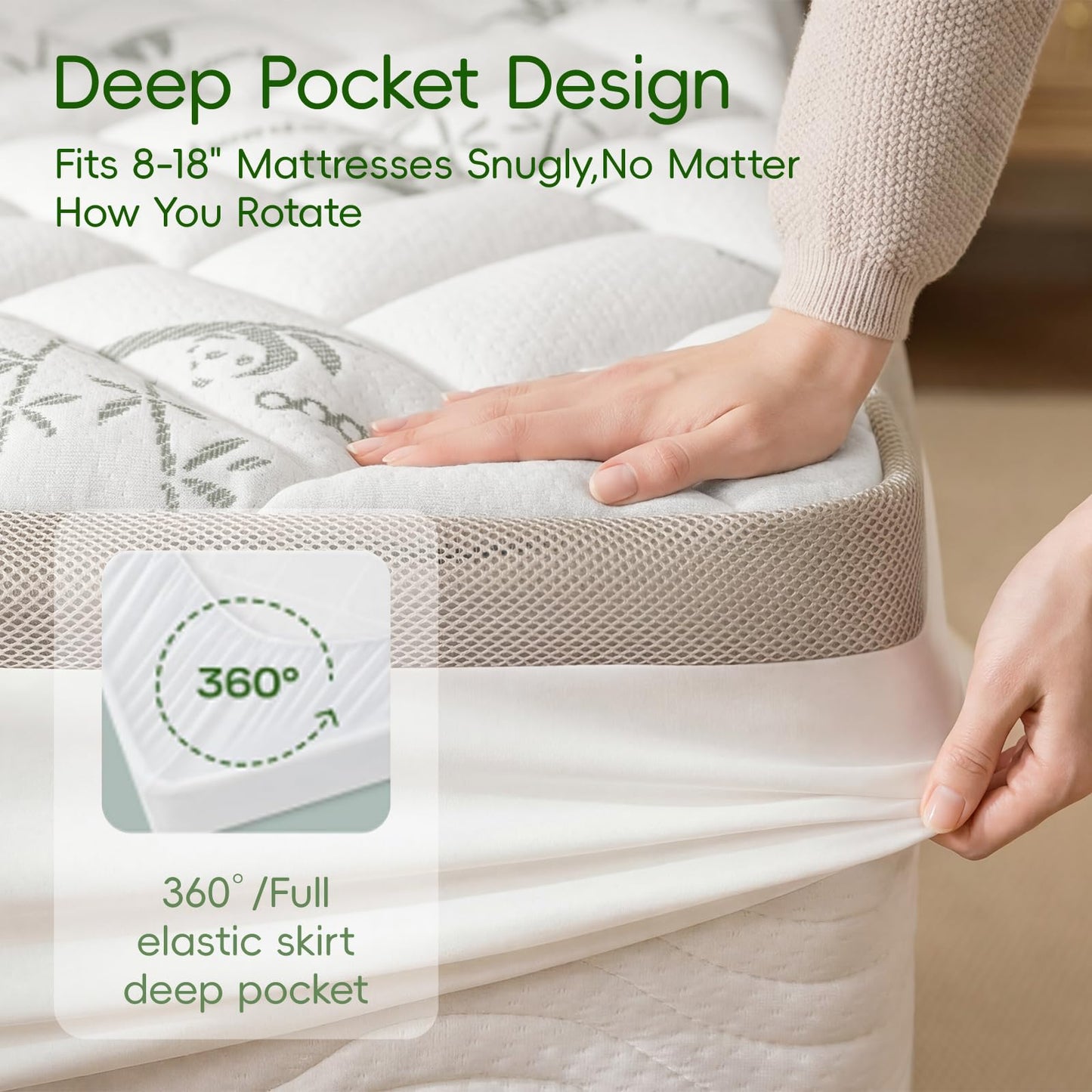 NEWDECO King Size Mattress Topper Cooling Viscose Made from Bamboo Thick Support Pillow Top Mattress Pad for Back Pain Relief Soft Breathable Mattress Cover with 8-18” Deep Pocket (Gray, King)