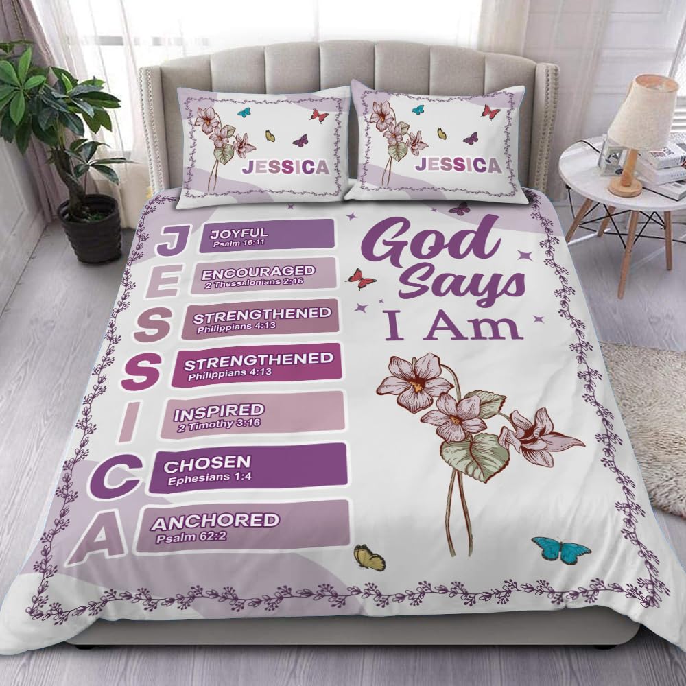 ONPRINTS Christian Bedding Set – Inspirational Bible Verse Comforter – Religious Bedding for Women, Faith Gift for Mom, Daughter, Sister, Birthday & Religious Gifts (God Says I am #1)