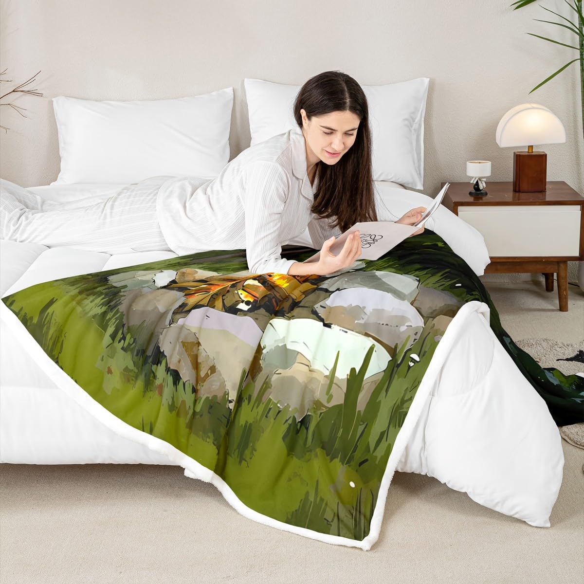 Feelyou Campfire Throw Blanket Fun Woodland Campsite Soft Fleece Sherpa Cozy Fuzzy Plush Warm Summer Happy Camping Fuzzy Plush Throw Forest Animals 40"x50" for Bed Couch Living Room