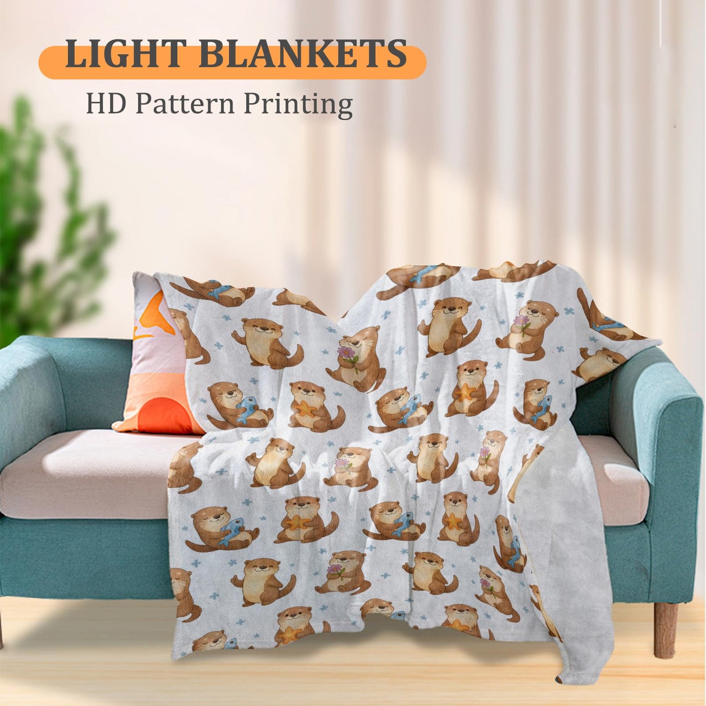 Cute Otter Blanket, 60 x 50 Inch Flannel Playful Otters Adorable Animal Throw Blanket, Gifts for Women Girls Boys Adults Kids, Lightweight Cozy Warm Blankets for Sofa Travel Home Decor