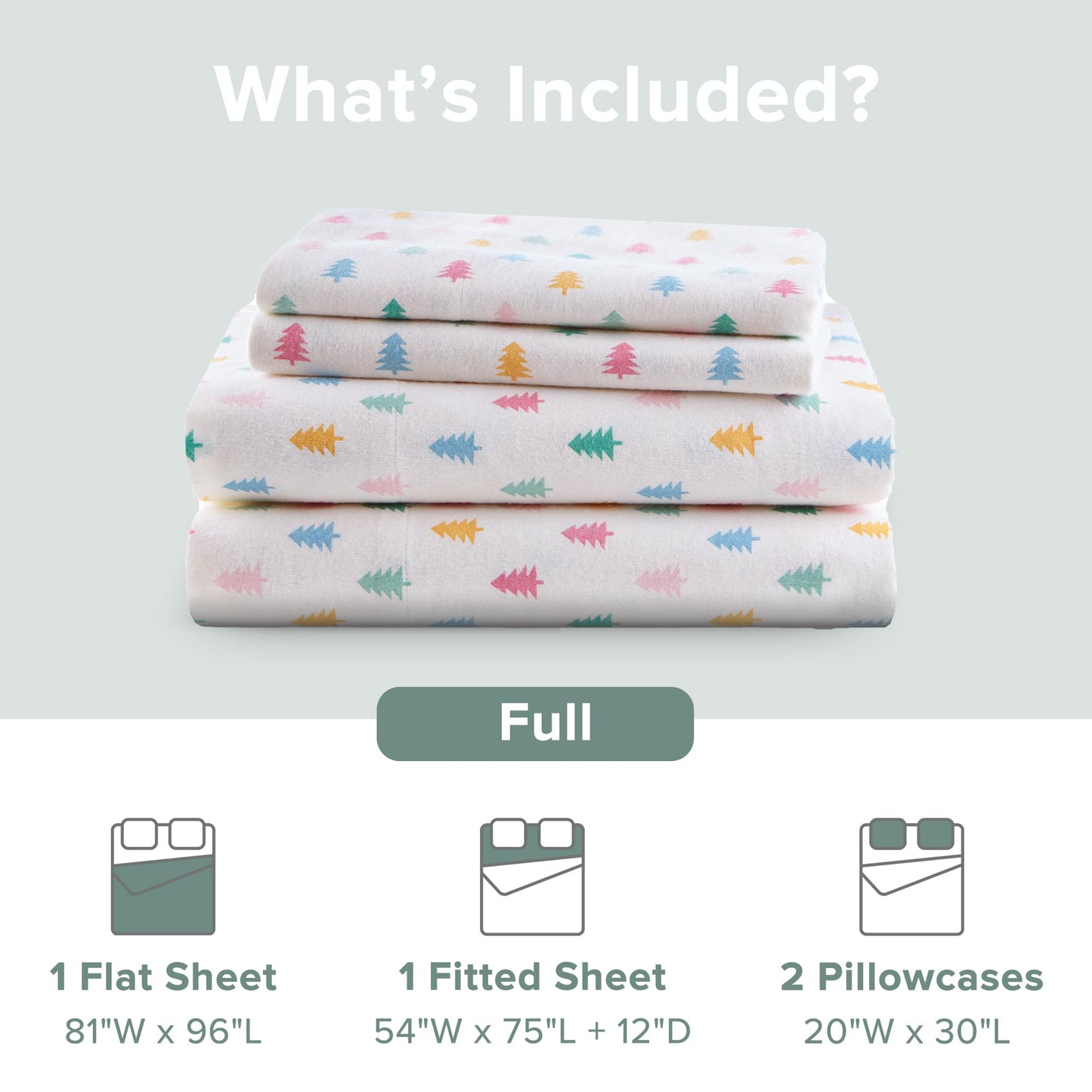 Intelligent Design Flannel Sheets Full, Cozy Soft 100% Cotton Flannel Bedding, Printed Warm Full Sheets Set, Ultra Soft Cold Weather Bed Sheet Set, Tree Block, 4 Piece