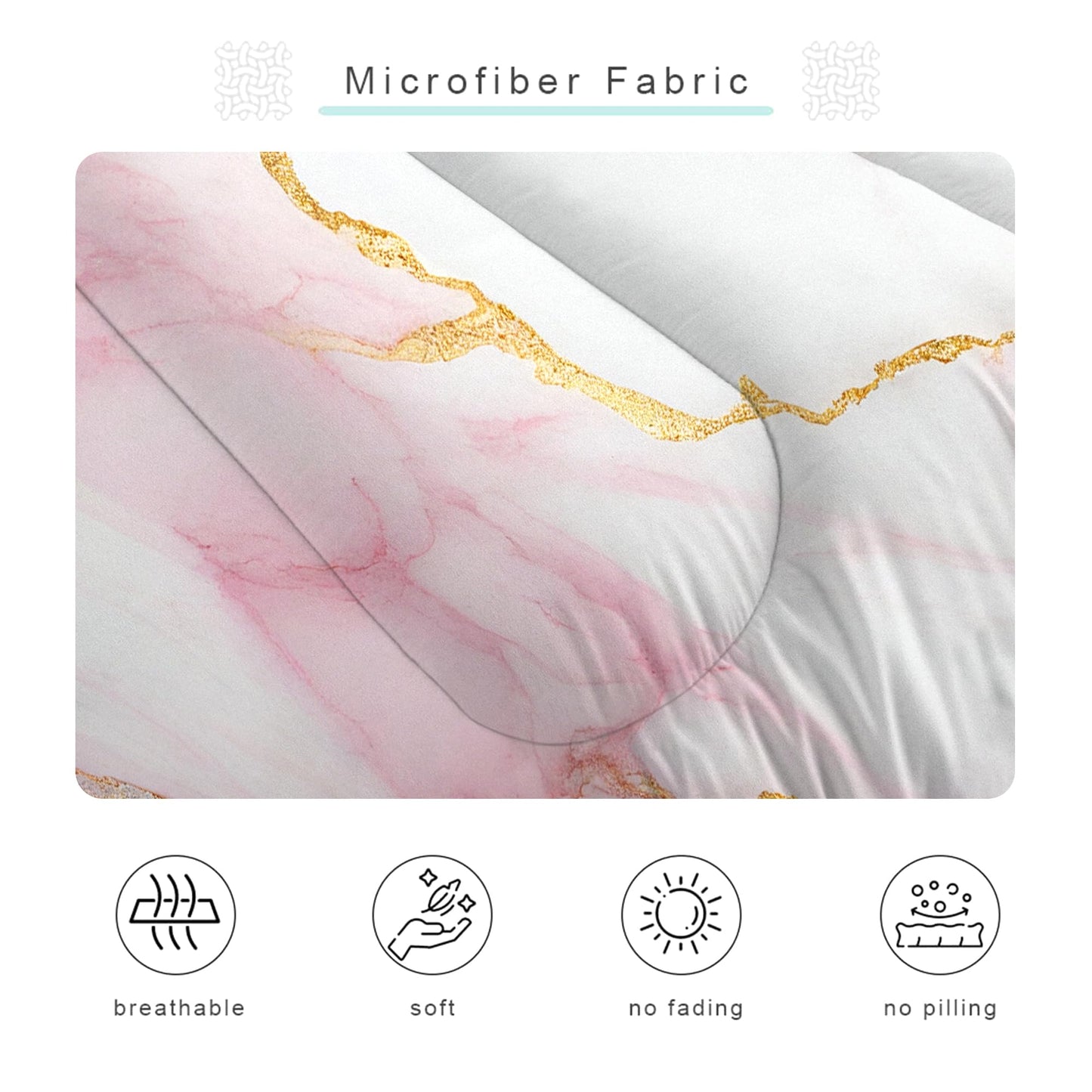 EDGZKO Comforter Set Pink Marble: King Size Bedding Sets for Women Girls Teens Bedroom Luxury Pink Gold Glitter Abstract Marbling Pastel Bed Set 1 Comforter & 2 Pillowcases