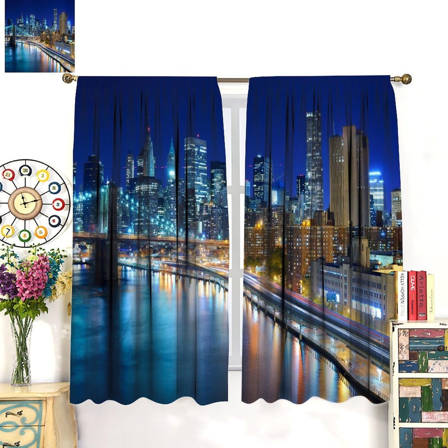 YSWOW City Landscape Blackout Curtains New York City Manhattan Night Skyscrapers Art Printed Window Drapes for Bedroom Living Room Decor Fabric 2 Panels 42x45 Inch 30% Shading Rate